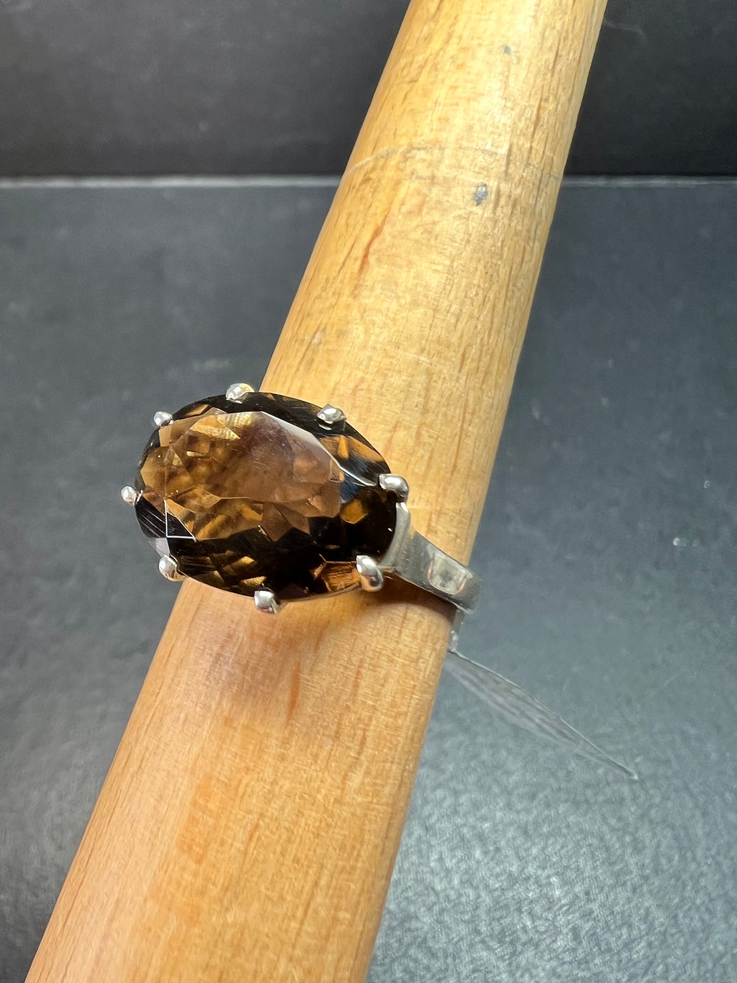 Smoky Quartz 925 Sterling Silver Statement Ring Size 9