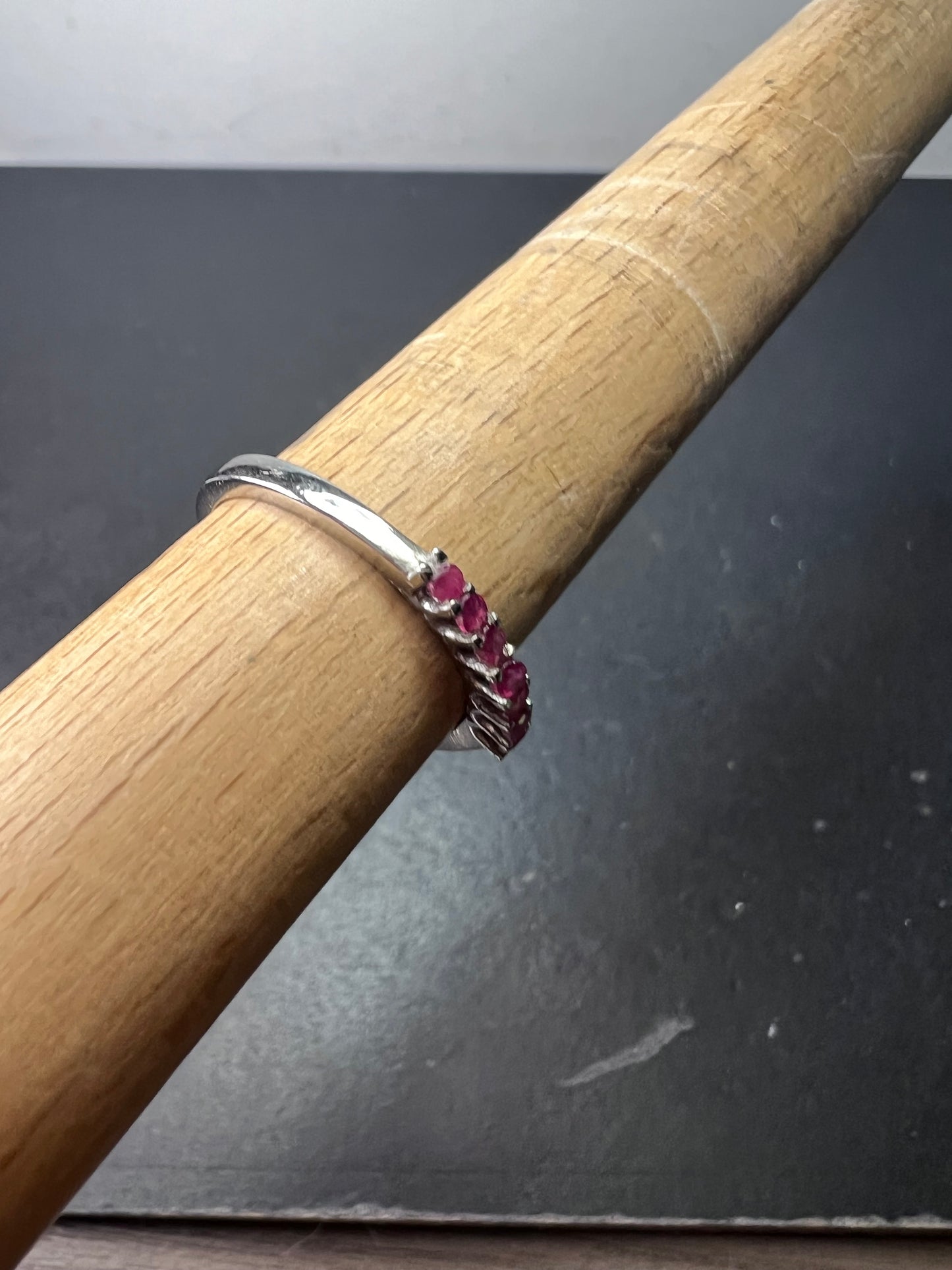 Red spinel stainless steel stacker band ring size 9