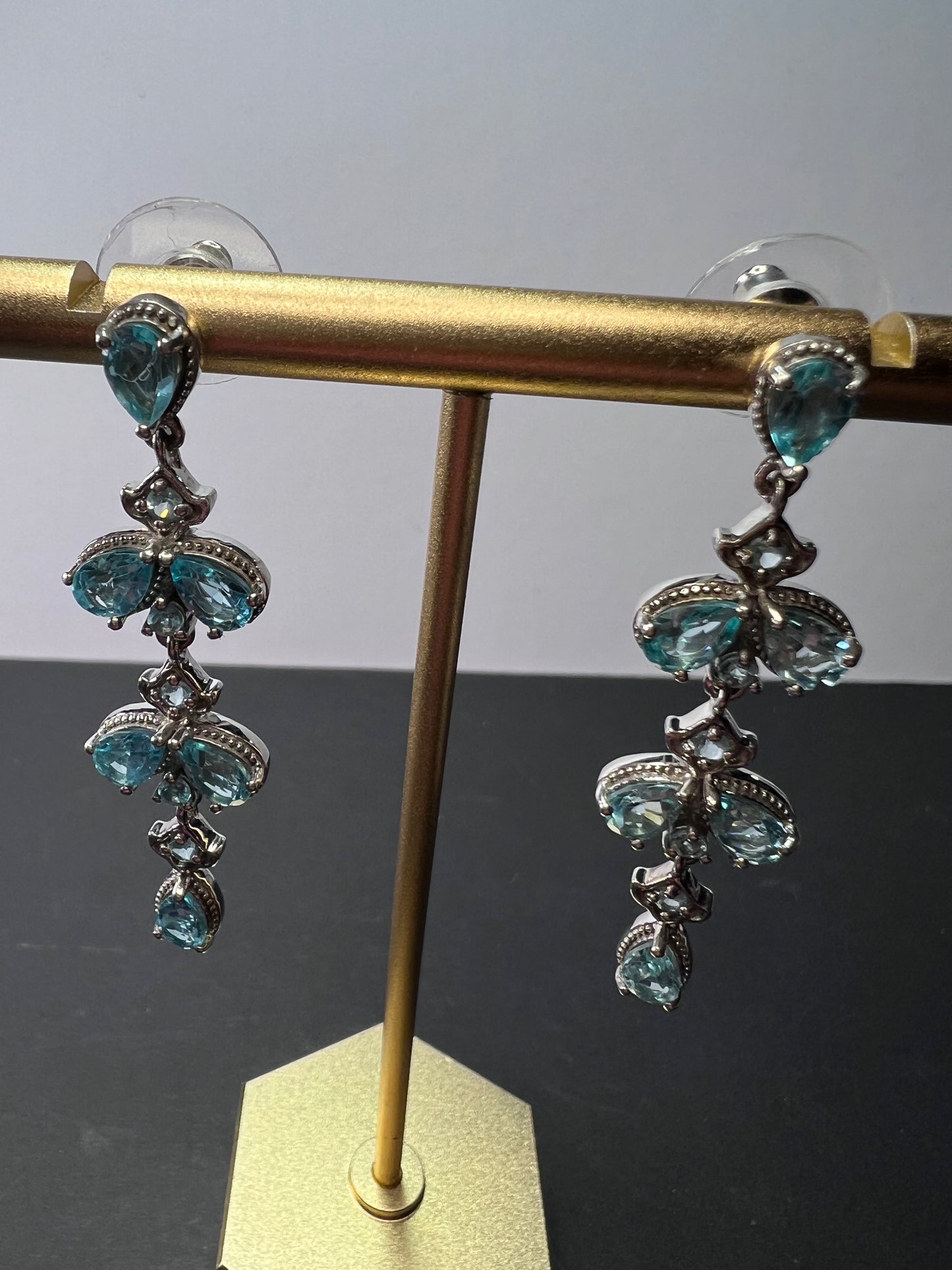 Blue apatite sterling silver chandelier earrings