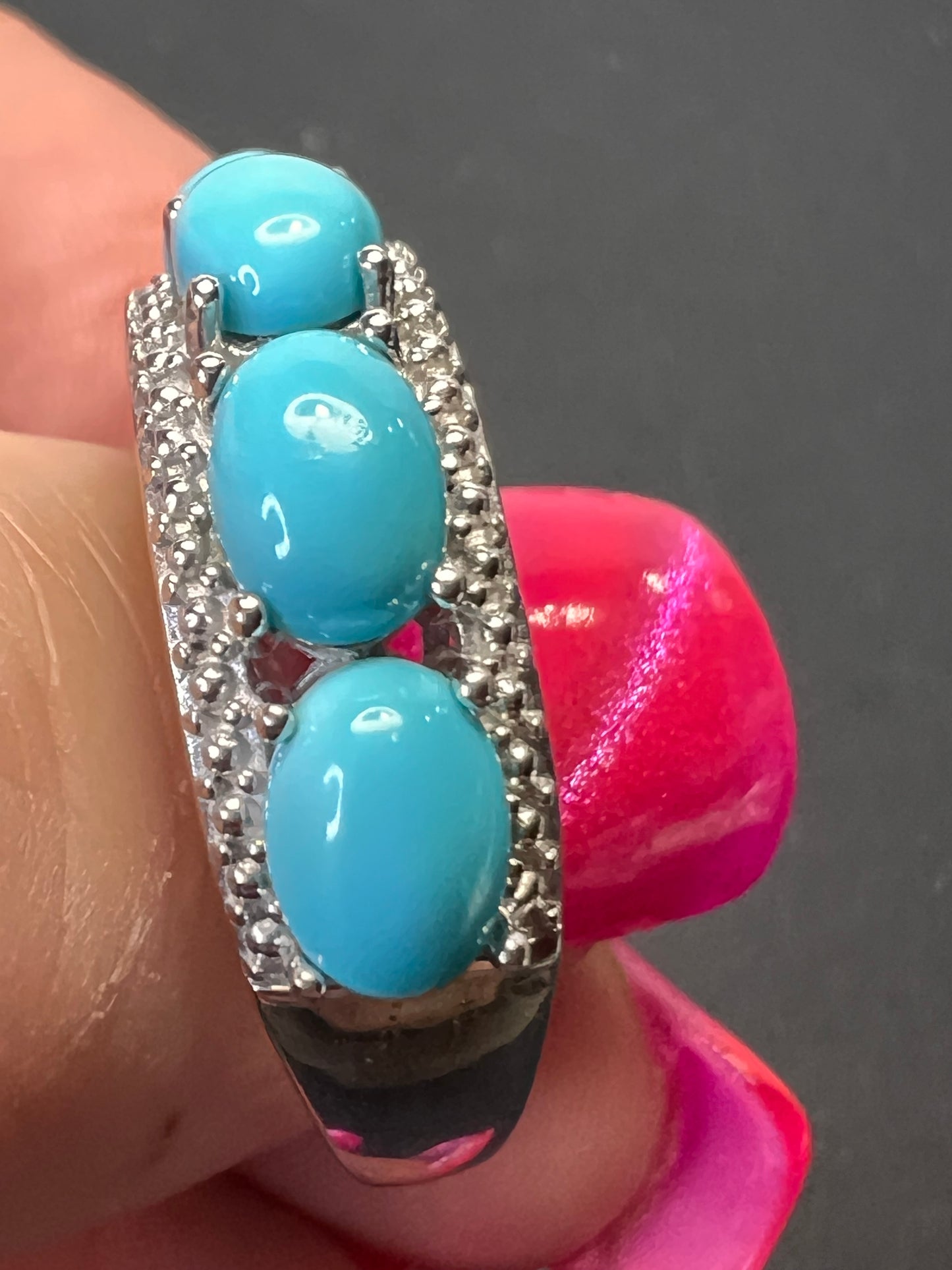 Sleeping Beauty turquoise five stone sterling silver ring size 9