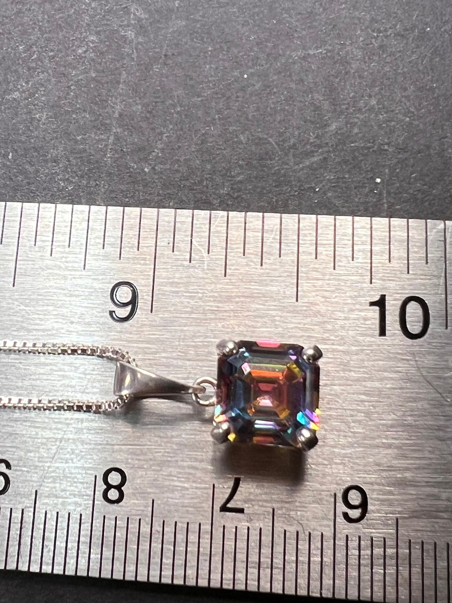 Mystic multi colored quartz gem pendant in sterling silver with chain