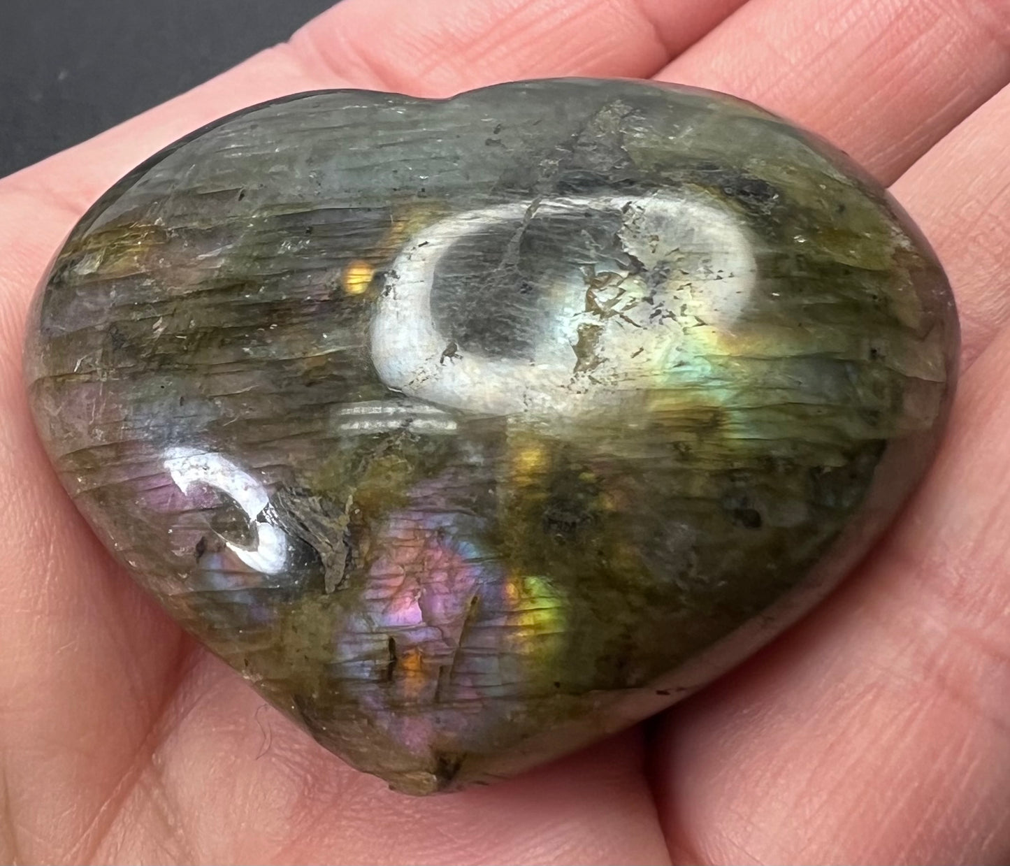 Labradorite heart with pink purple flash