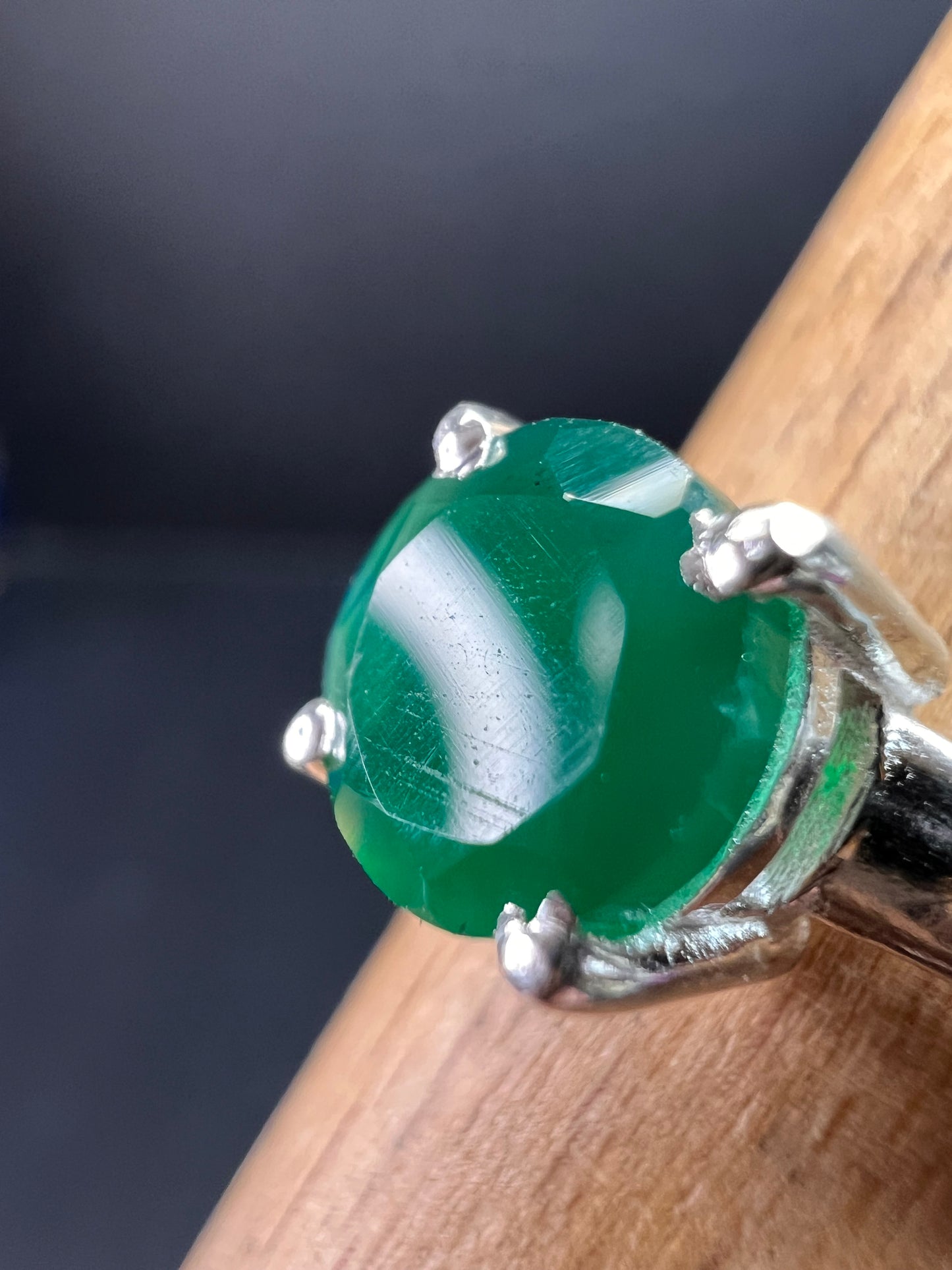 Green onyx sterling silver solitaire ring size 9