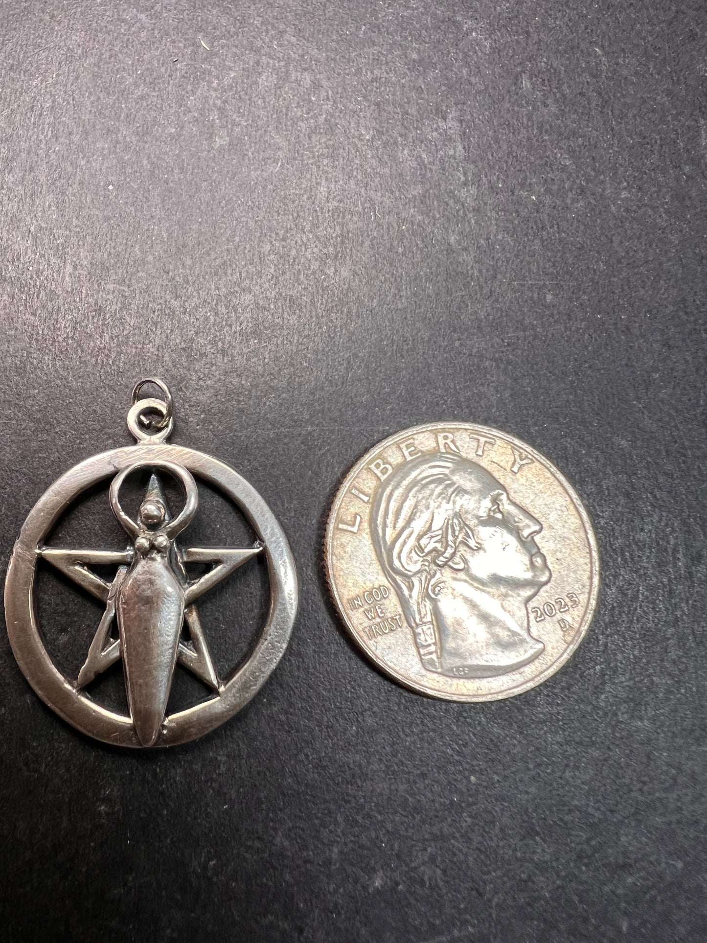 Sterling Silver Goddess Pentagram Pendant Dead Stock Vintage Pagan Wiccan Jewelry