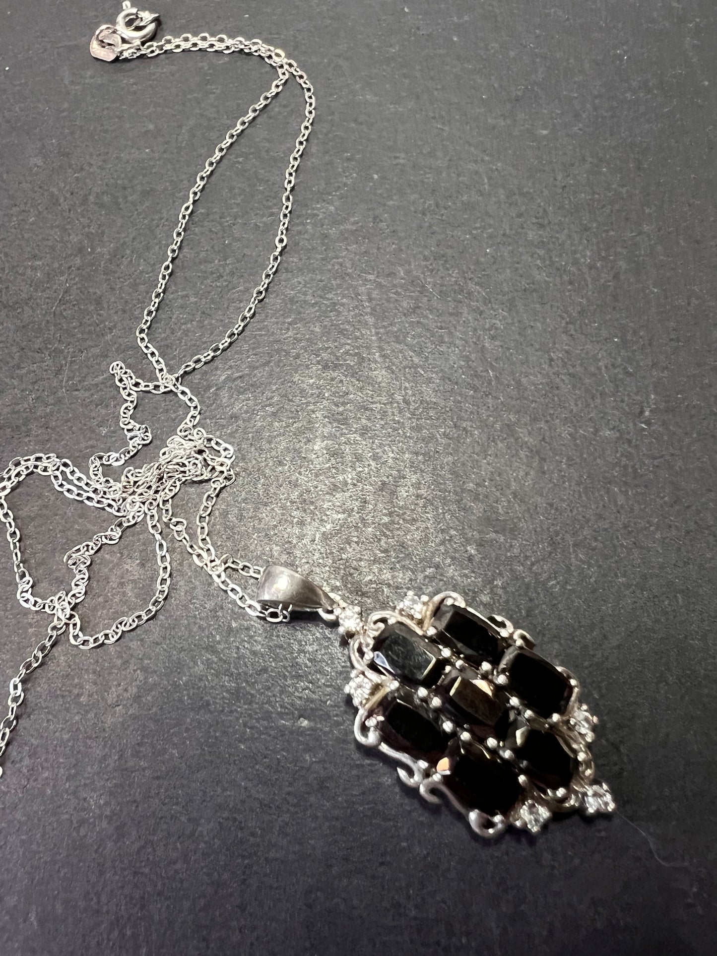 Elite shungite and white topaz sterling silver pendant and chain necklace