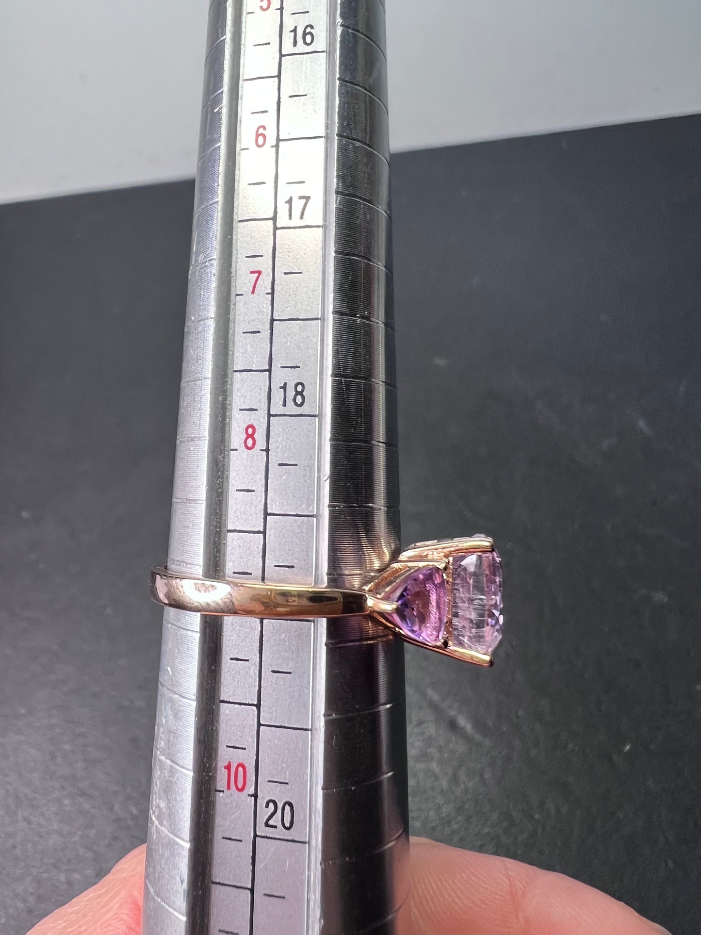 Pink kunzite 18k rose gold over sterling silver ring 3.03 ctw size 9