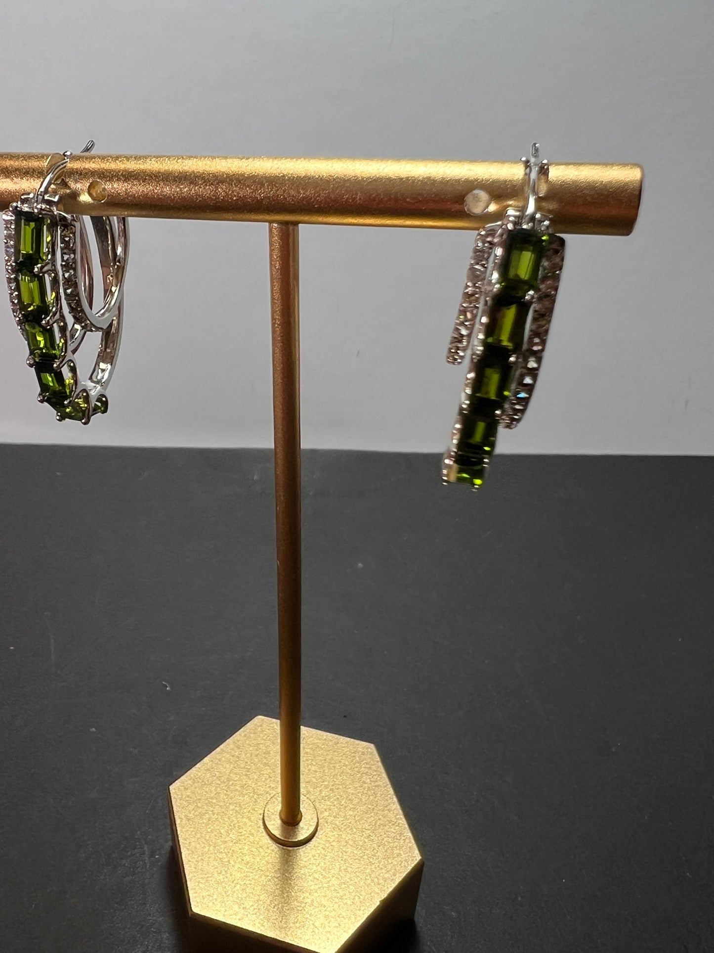 Chrome diopside platinum over sterling hoop earrings