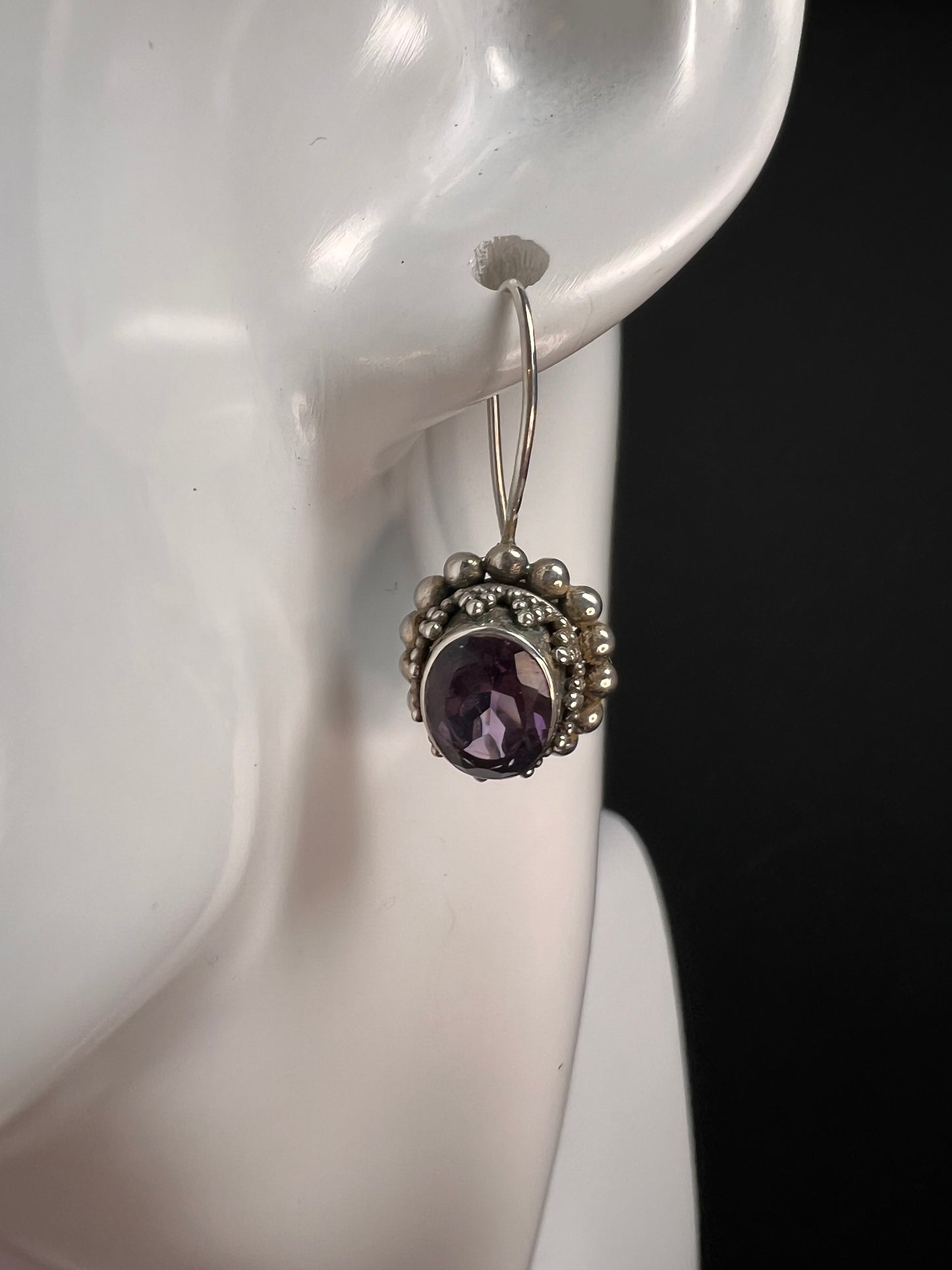 Vintage Suarti Bali sterling silver amethyst earrings