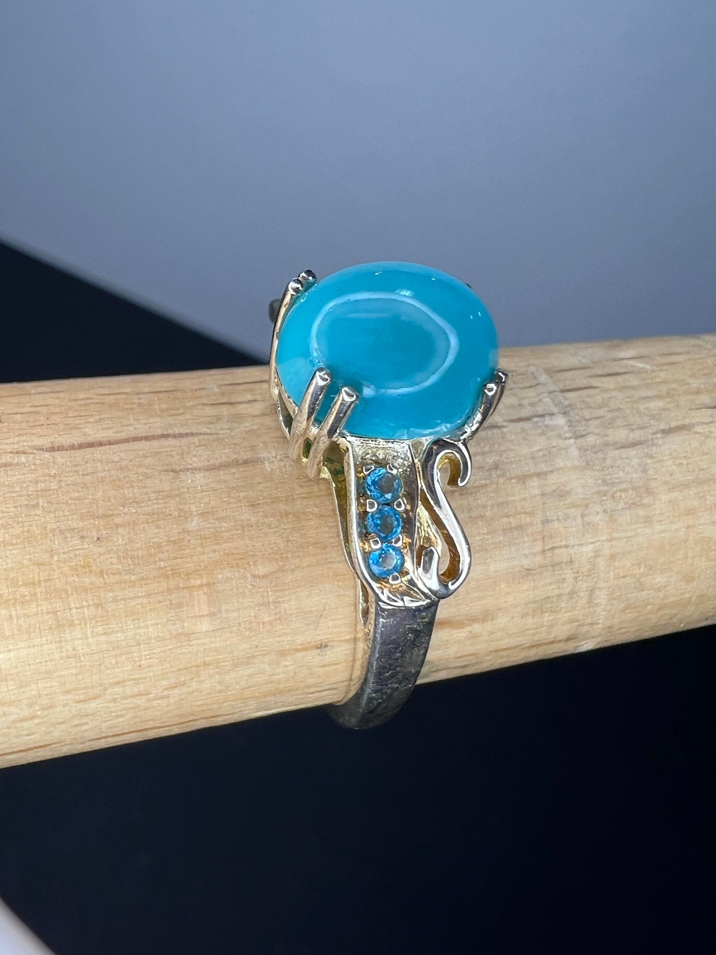 Sleeping Beauty turquoise and neon blue apatite sterling silver ring size 9