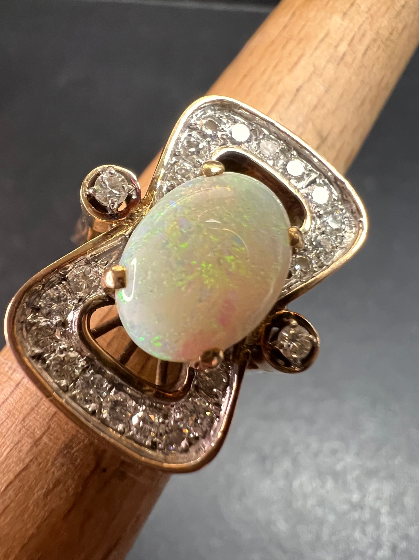 Vintage 14K Opal & Diamond Ring | Size 6.5 | Papered | 1.80ct | 60s–70s
