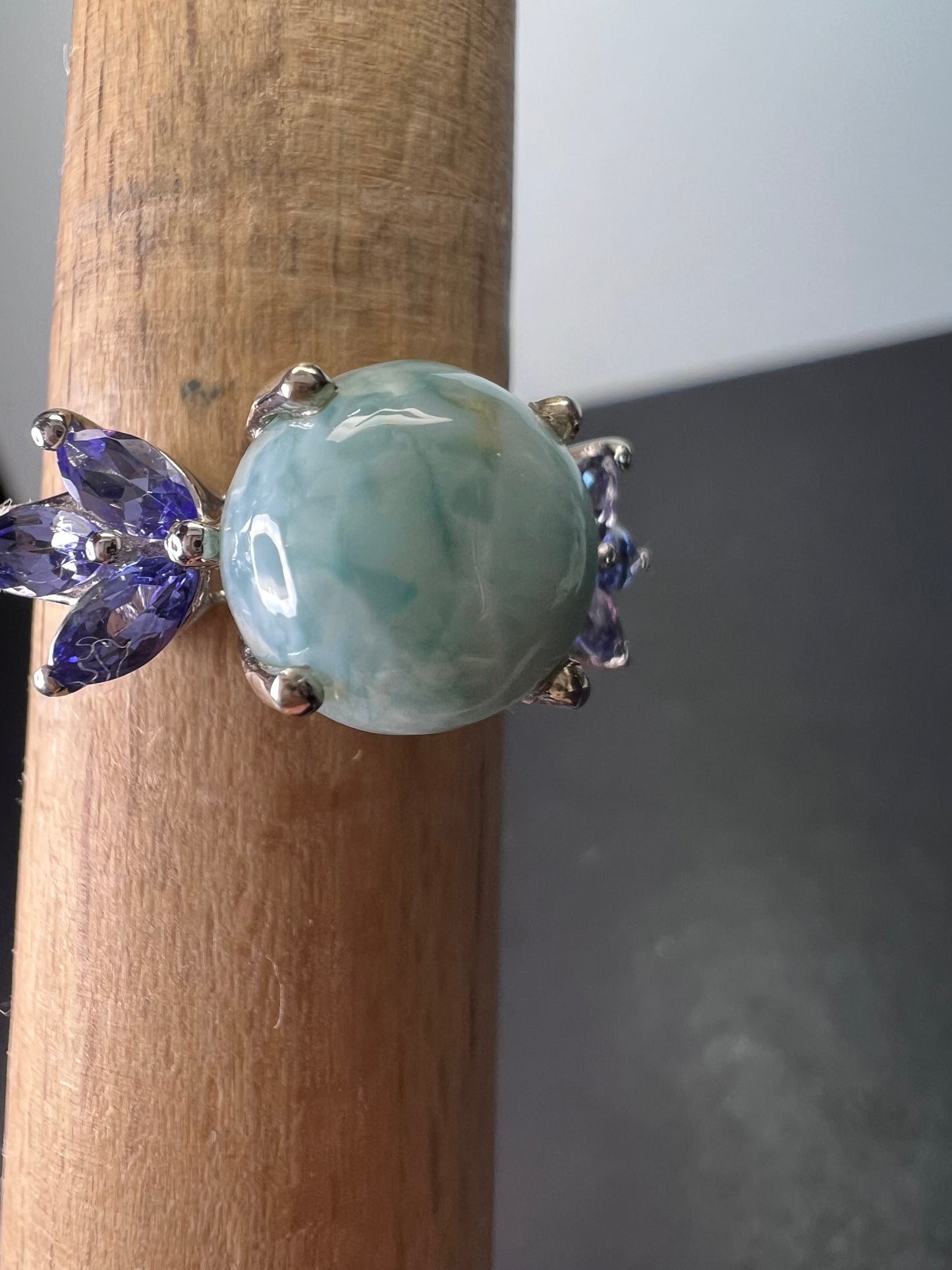 Larimar and tanzanite sterling silver ring size 9