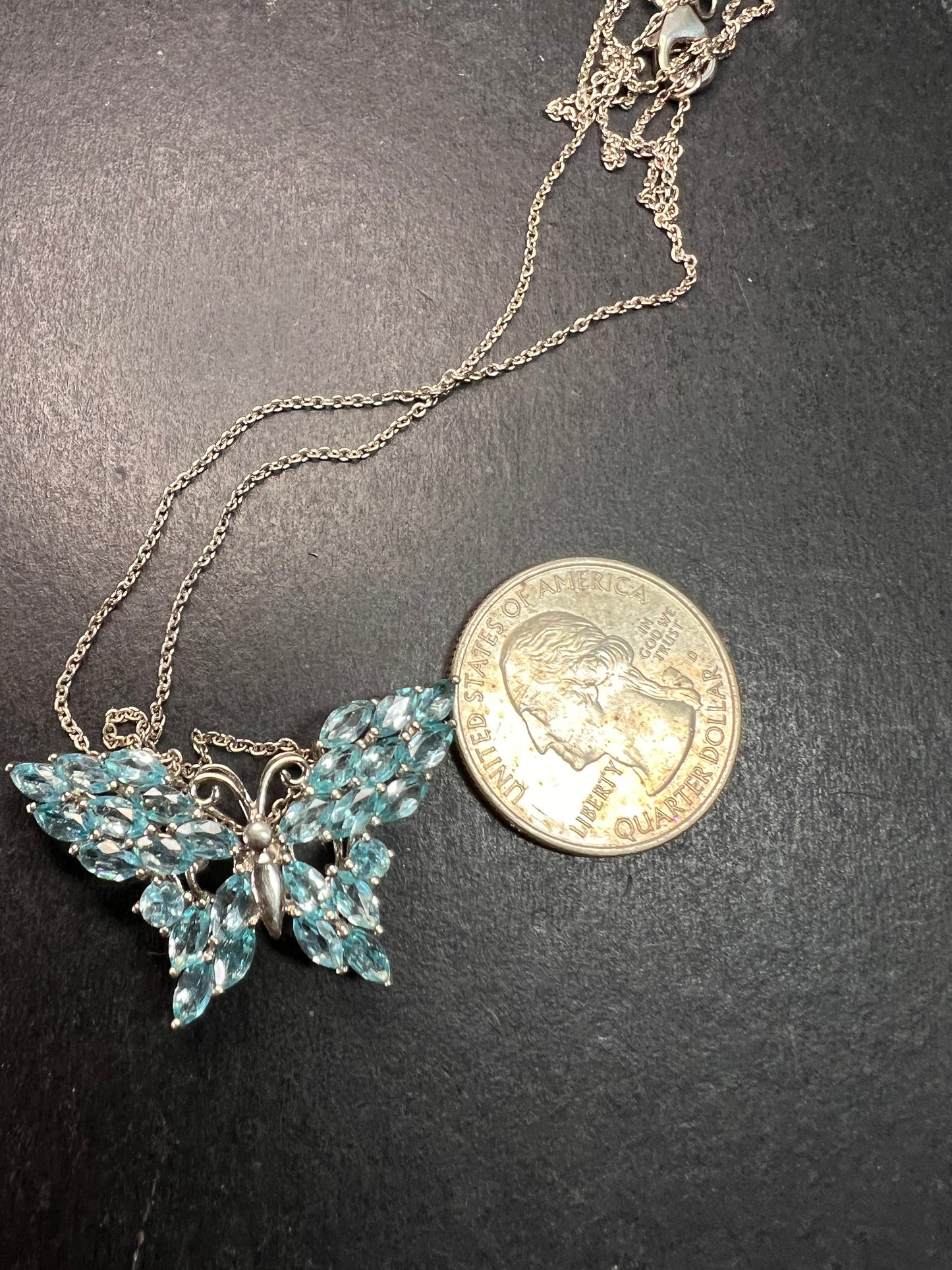 NEW Paraiba apatite butterfly pendant necklace in sterling silver
