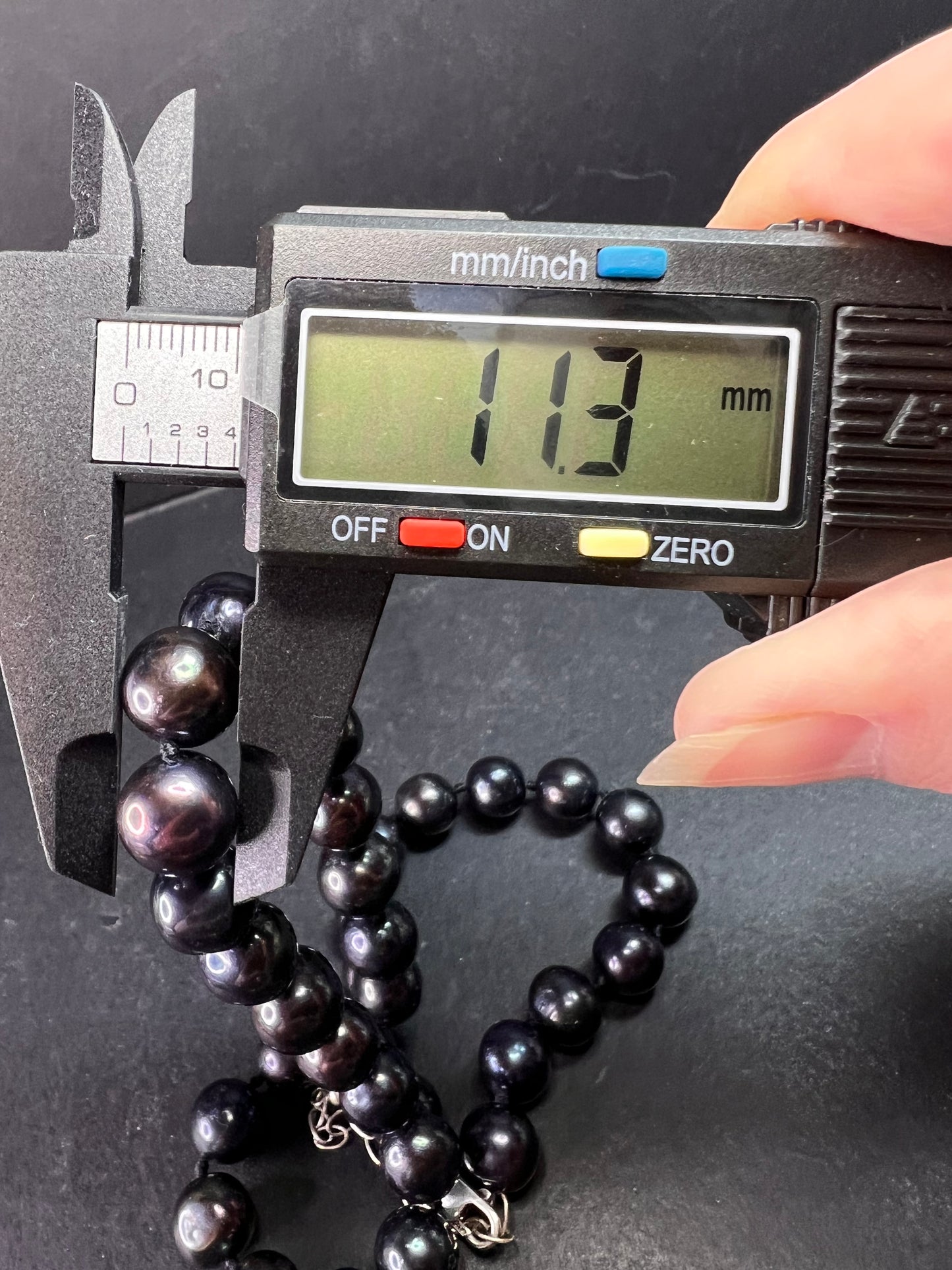 New Black Cultured Freshwater Pearl Necklace 11mm, 18–20”, 925 Silver