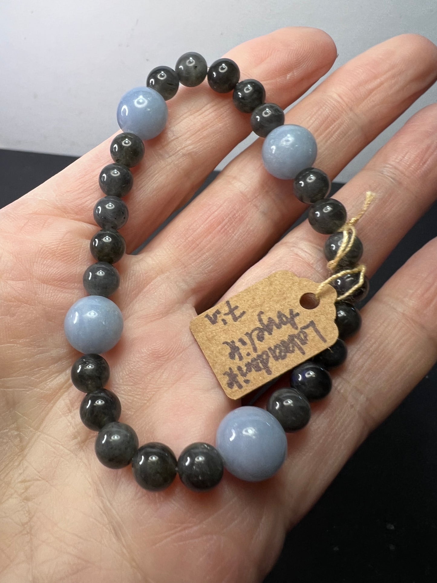 Labradorite and Angelite stretch bracelet 7 inch