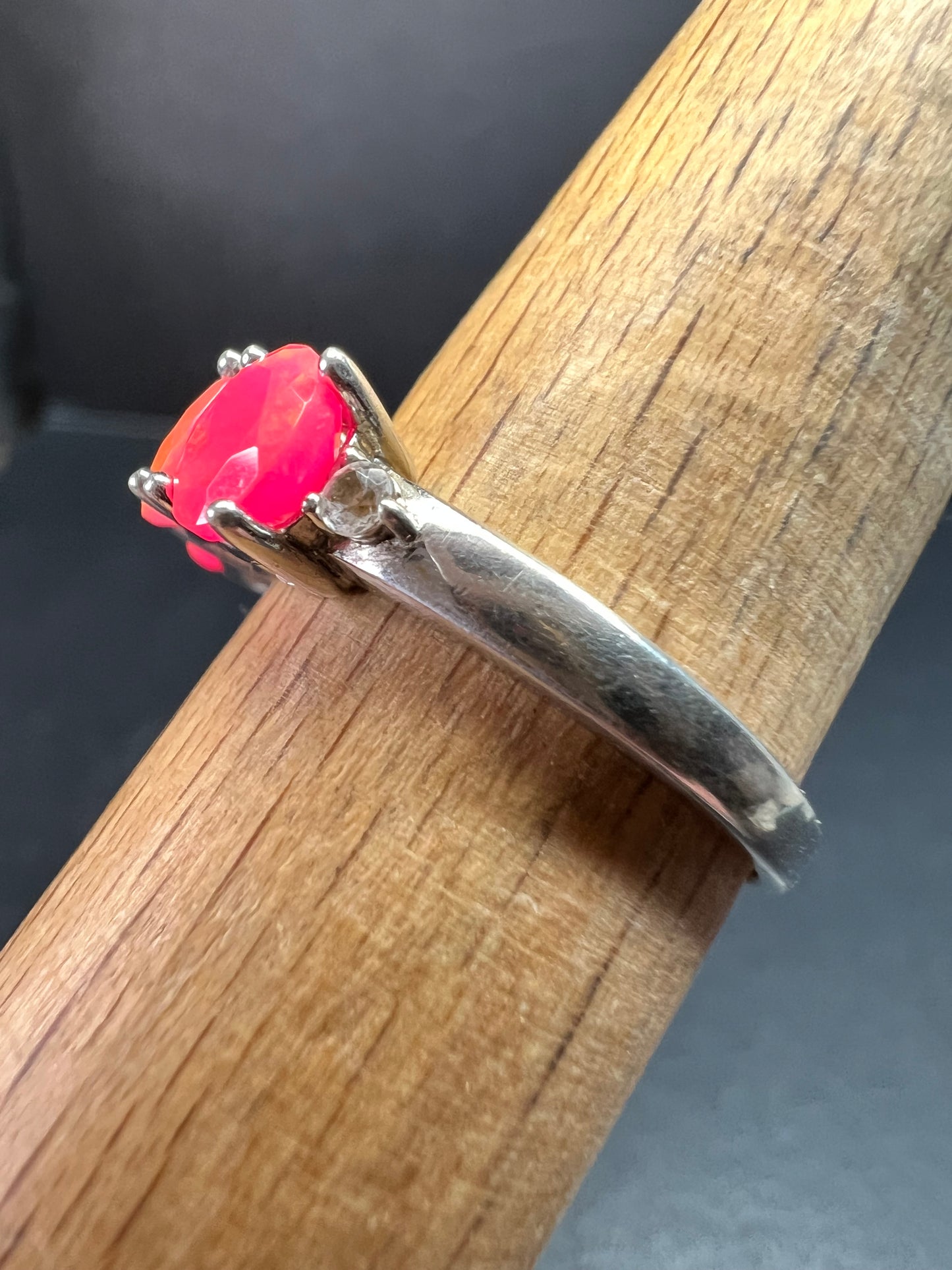 Sterling Silver Neon Pink Opal Ring Size 9 Topaz 925