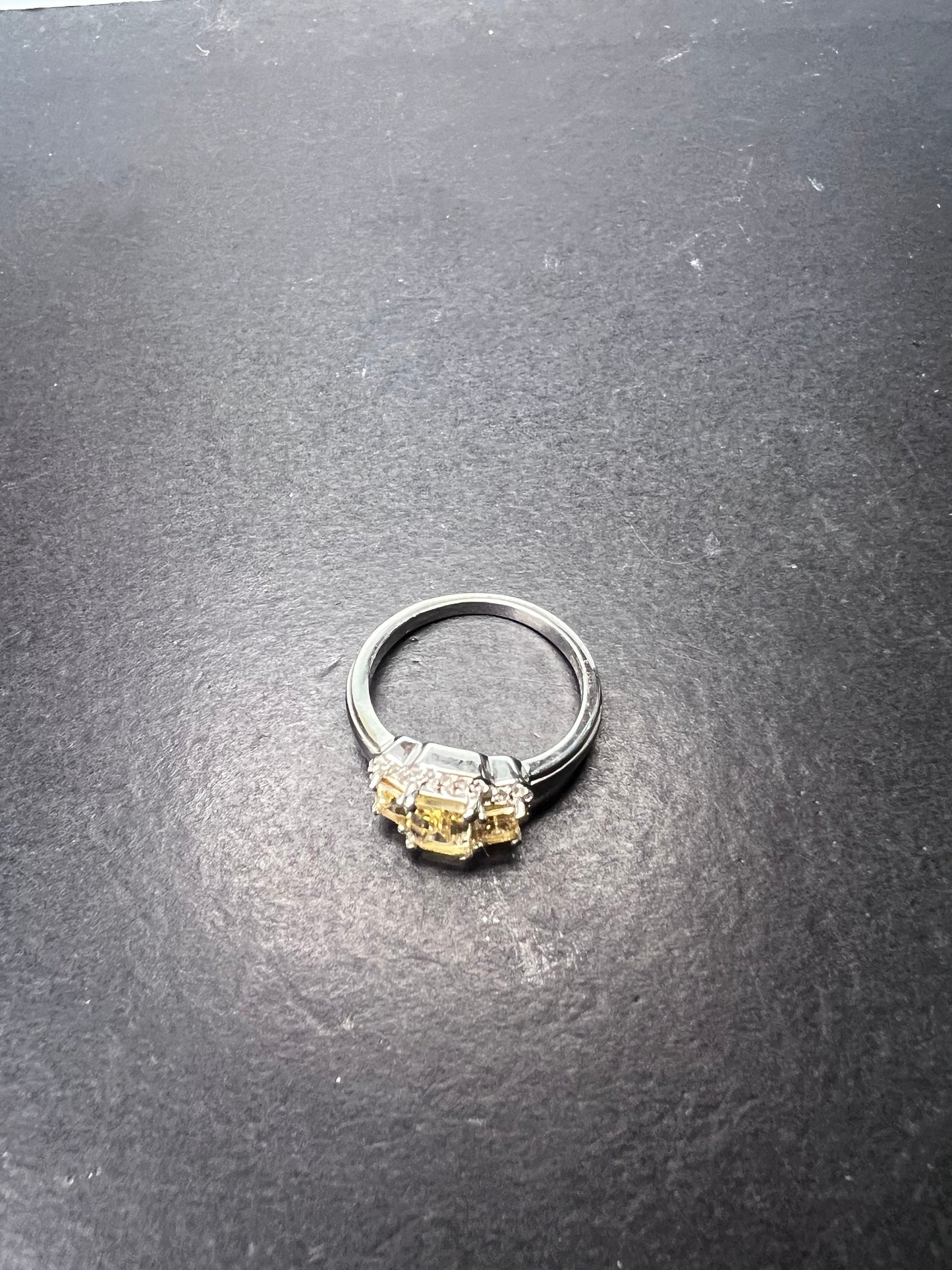 Citrine triple baguette halo ring in sterling silver size 7