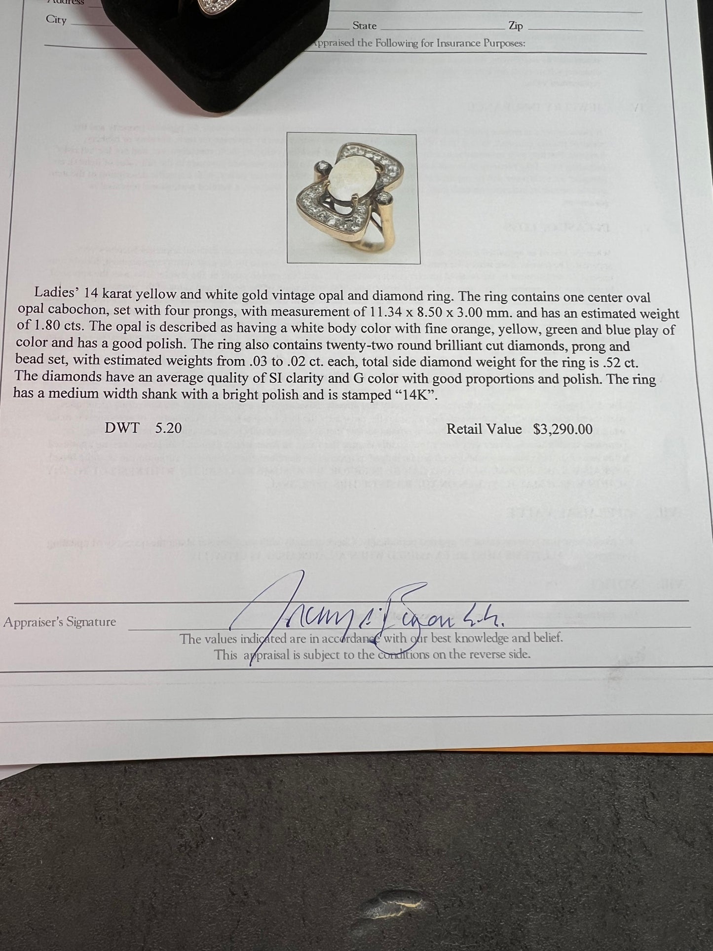 Vintage 14K Opal & Diamond Ring | Size 6.5 | Papered | 1.80ct | 60s–70s