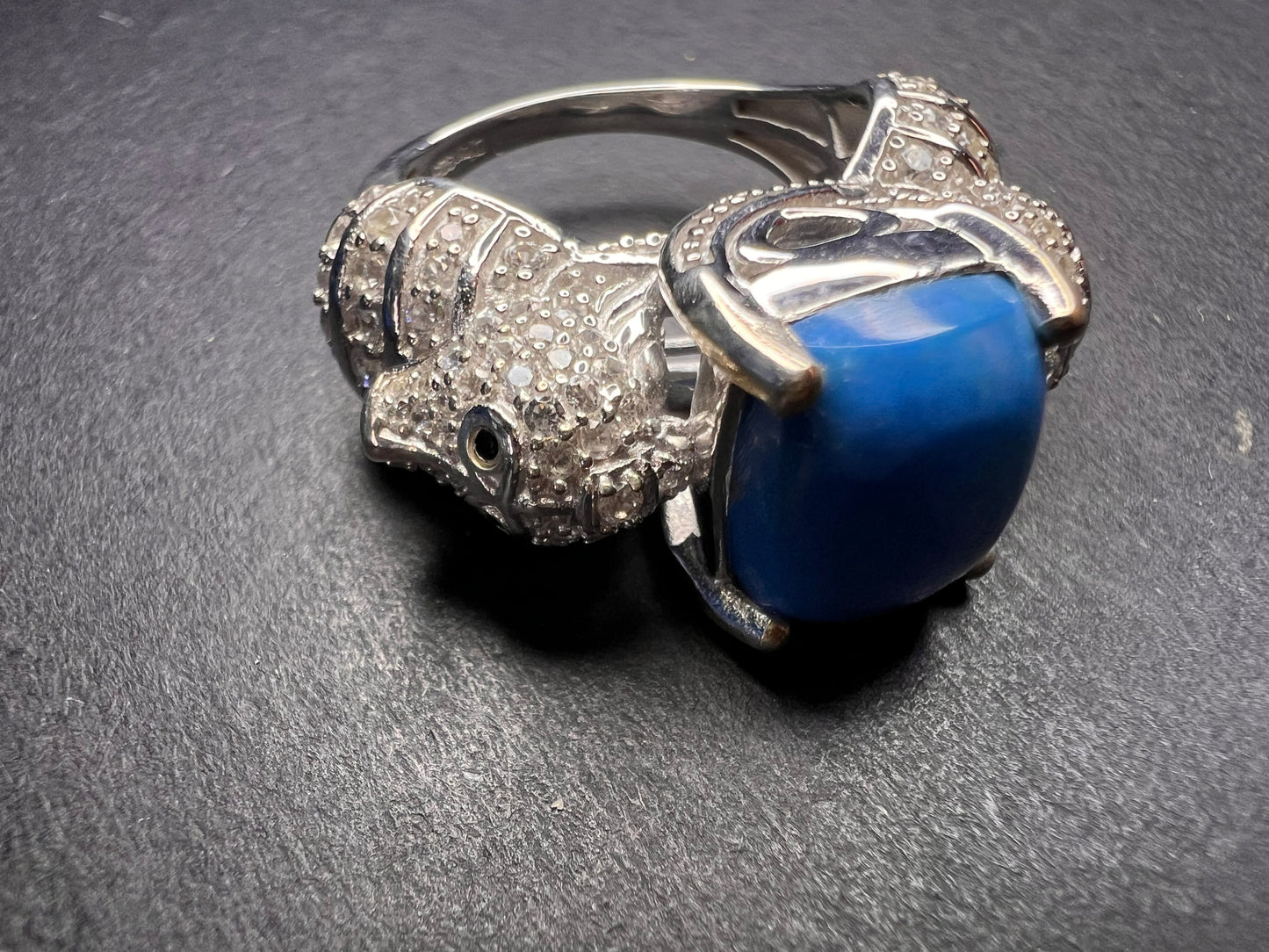 NEW Ceruleite and zircon seahorse ring in sterling silver size 8