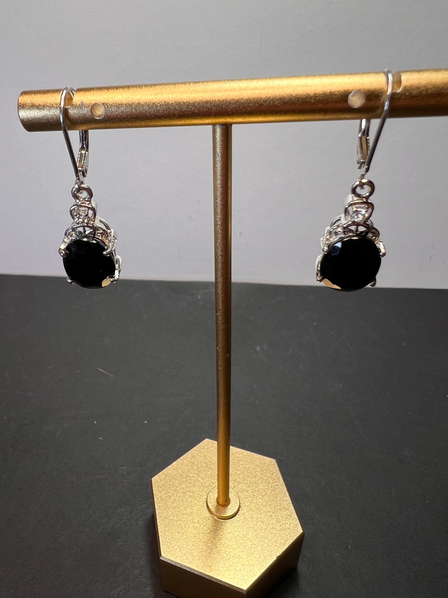 Black spinel lever back Sterling earrings