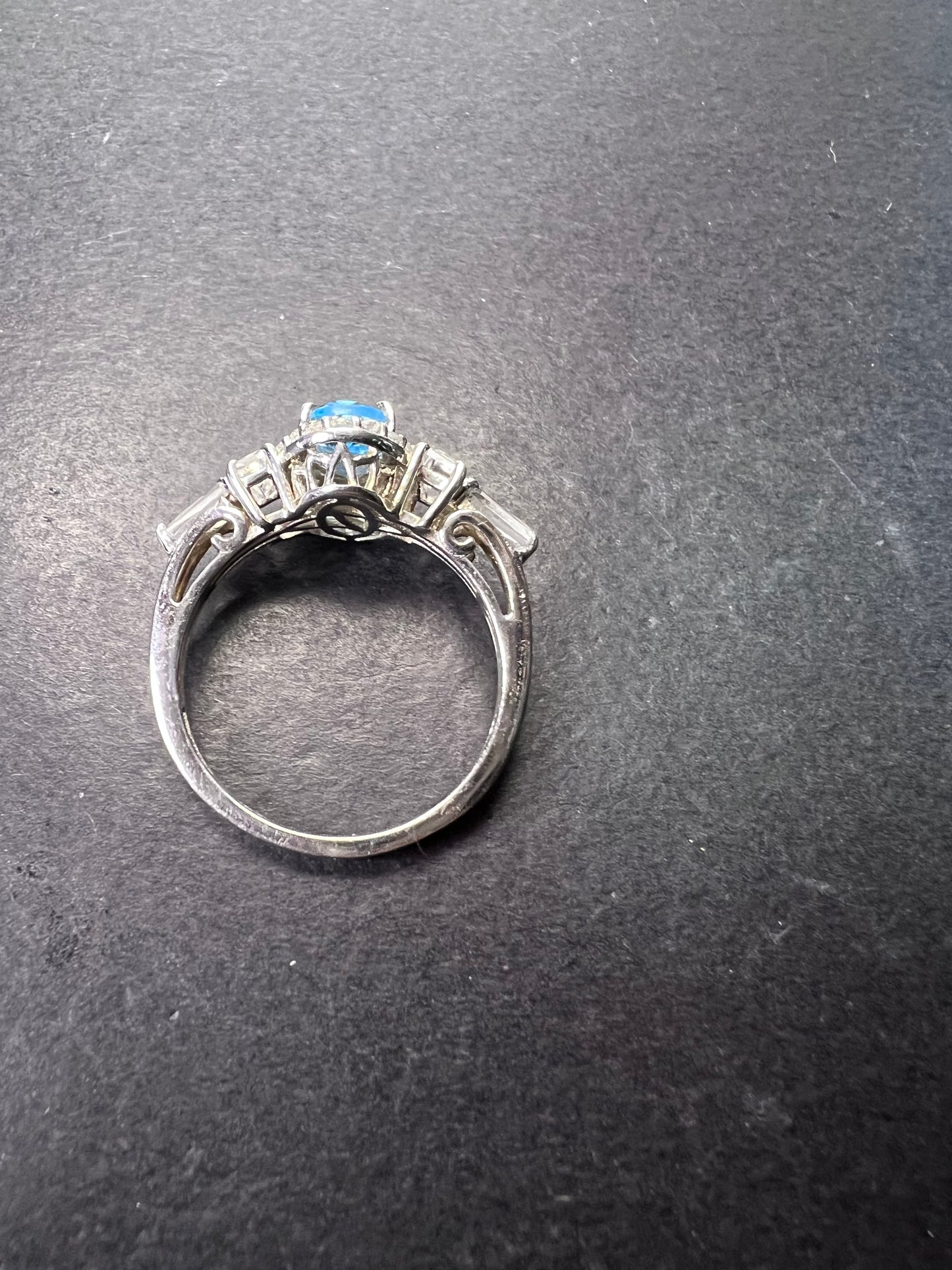 Blue and white topaz sterling silver halo ring size 9