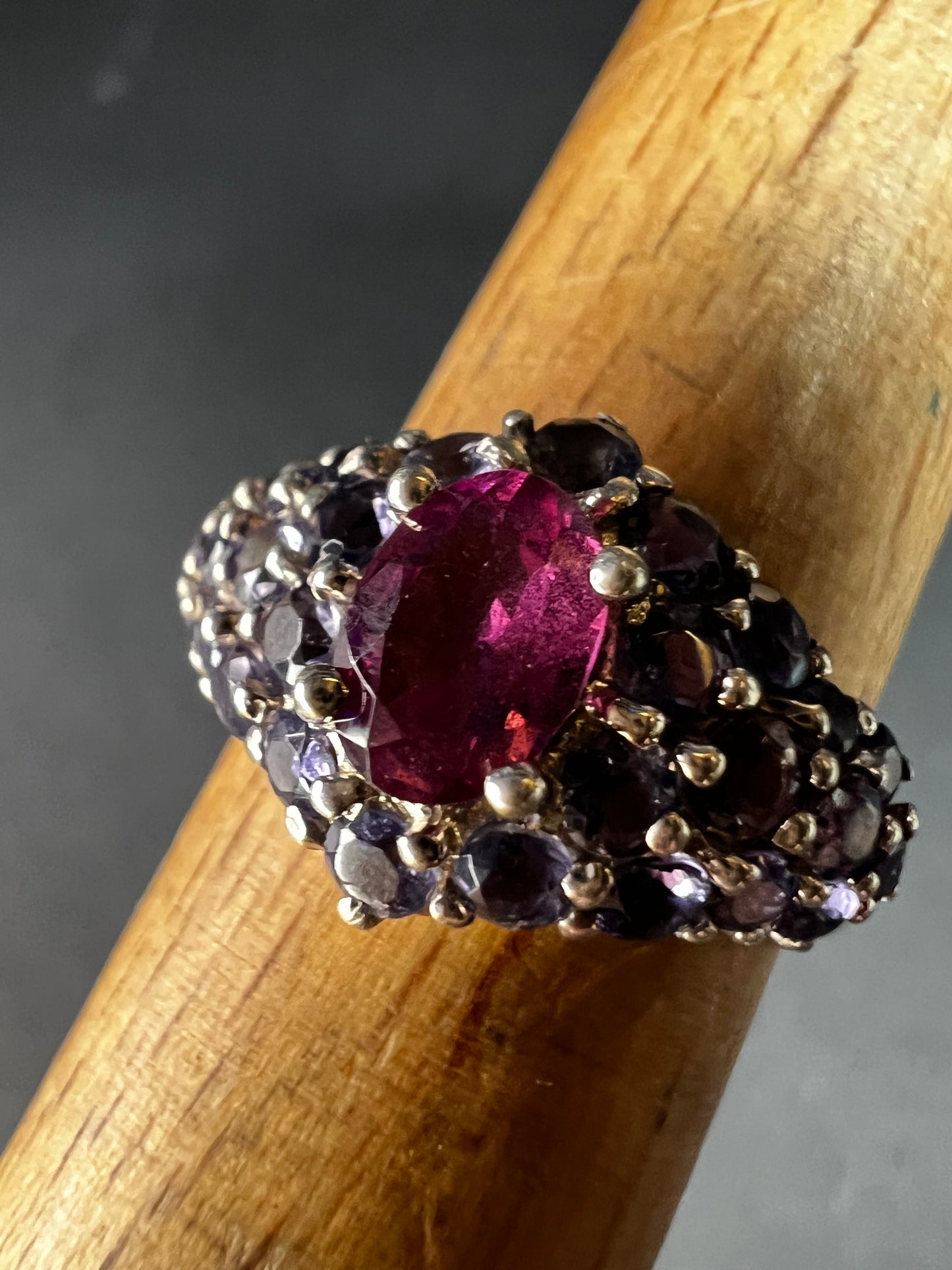 Pink Tourmaline Tanzanite Sterling Silver Cluster Ring Size 7