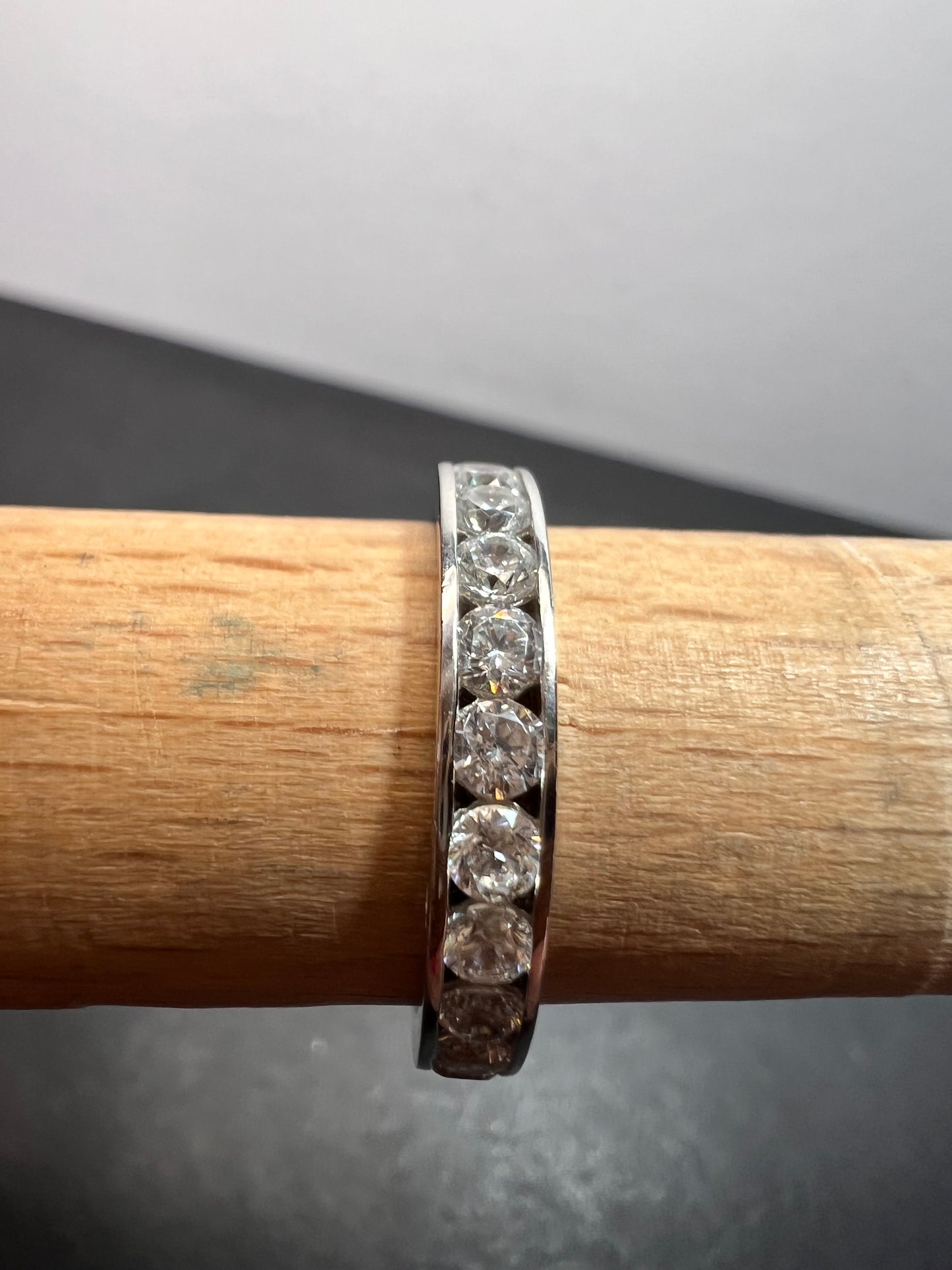 CZ eternity stacker band ring in rhodium over sterling silver size 8