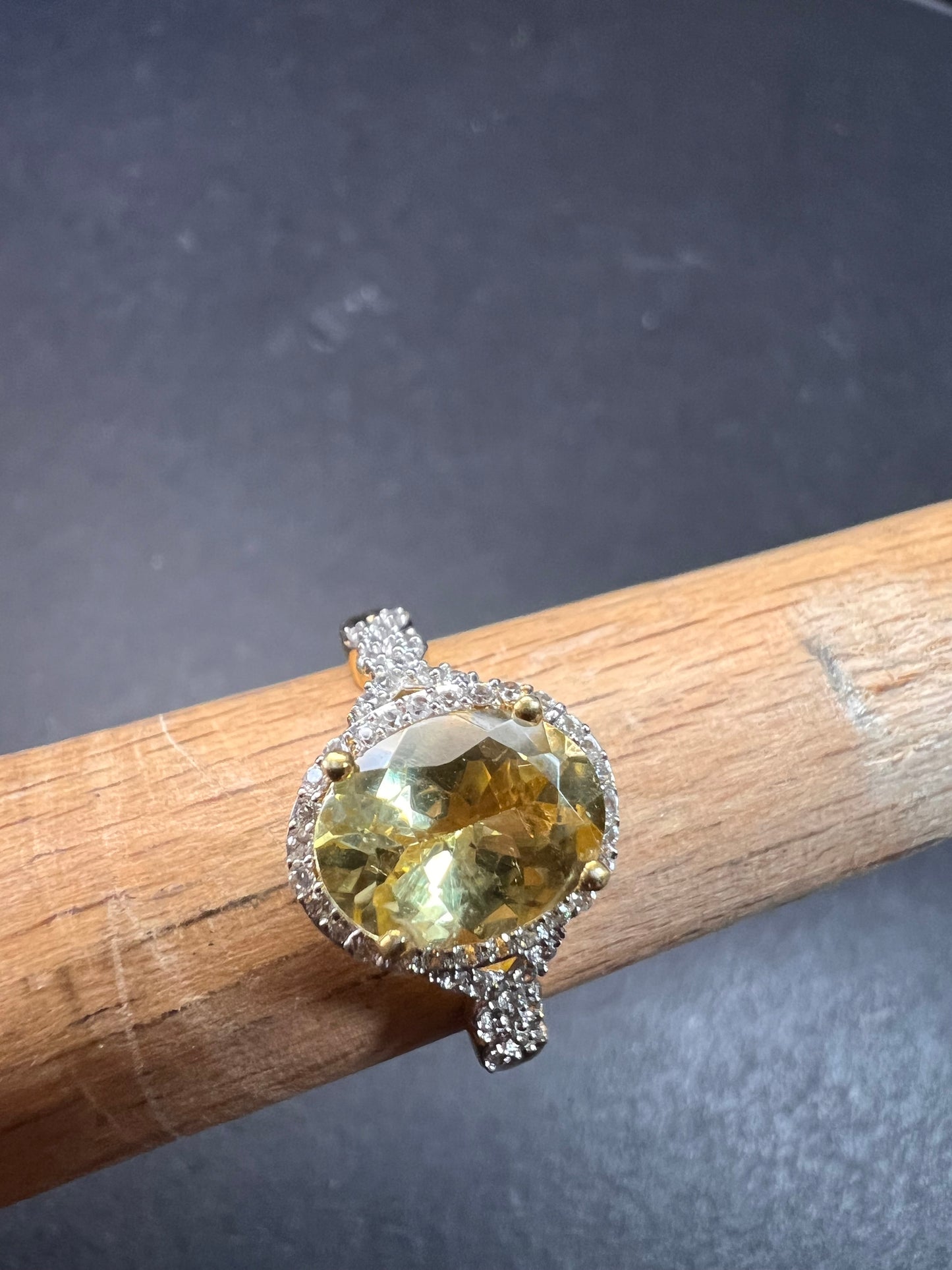 NEW yellow apatite and zircon halo ring in vermeil size 6