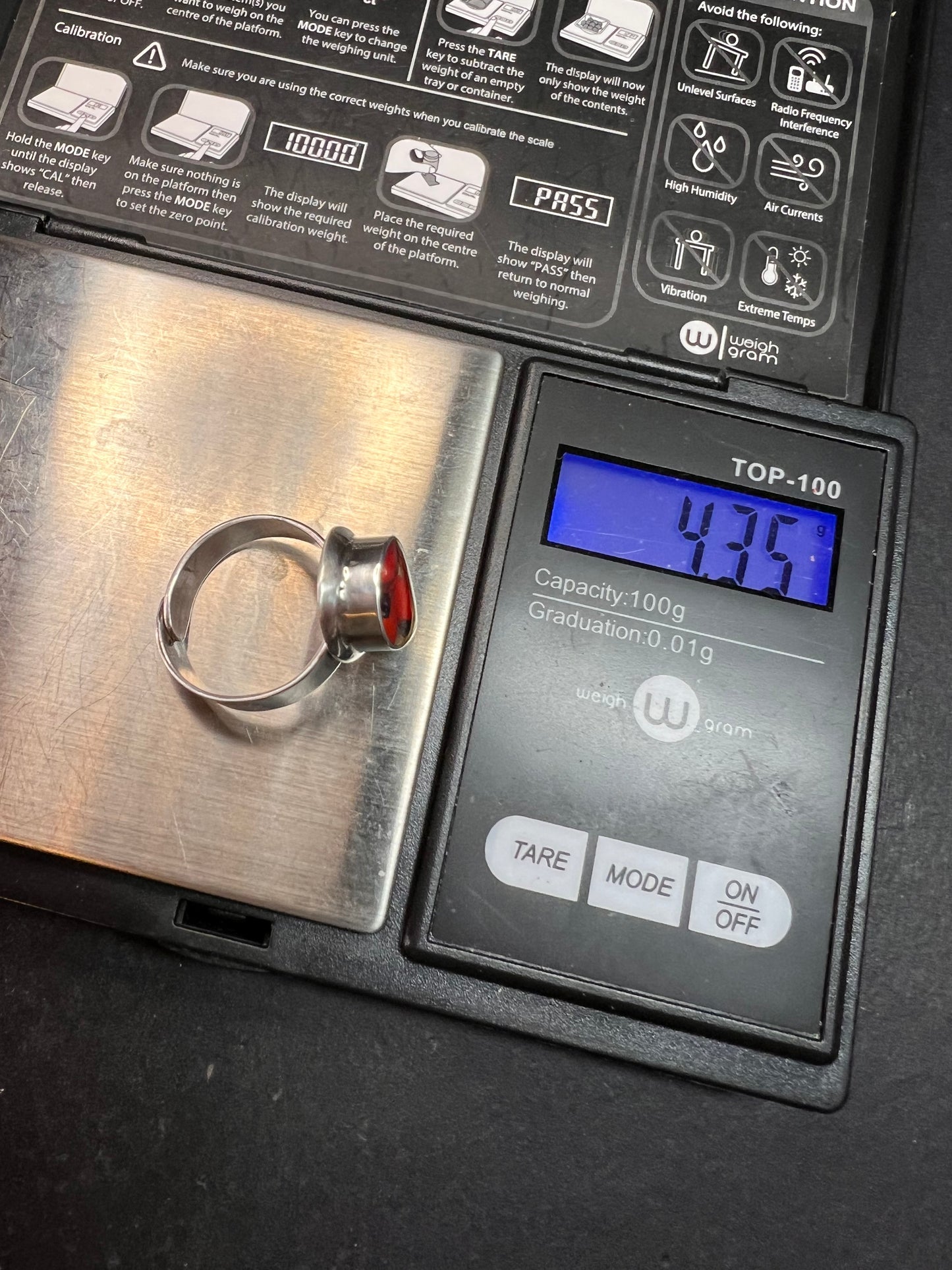 950 Silver Adjustable Huayruro Seed Resin Ring – Peruvian Artisan Good Luck Jewelry, Size 7