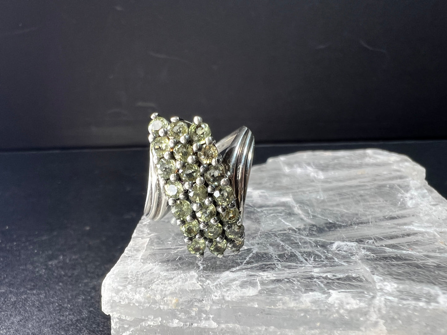 Vintage Sterling Silver Green Sapphire Cluster Ring Size 7