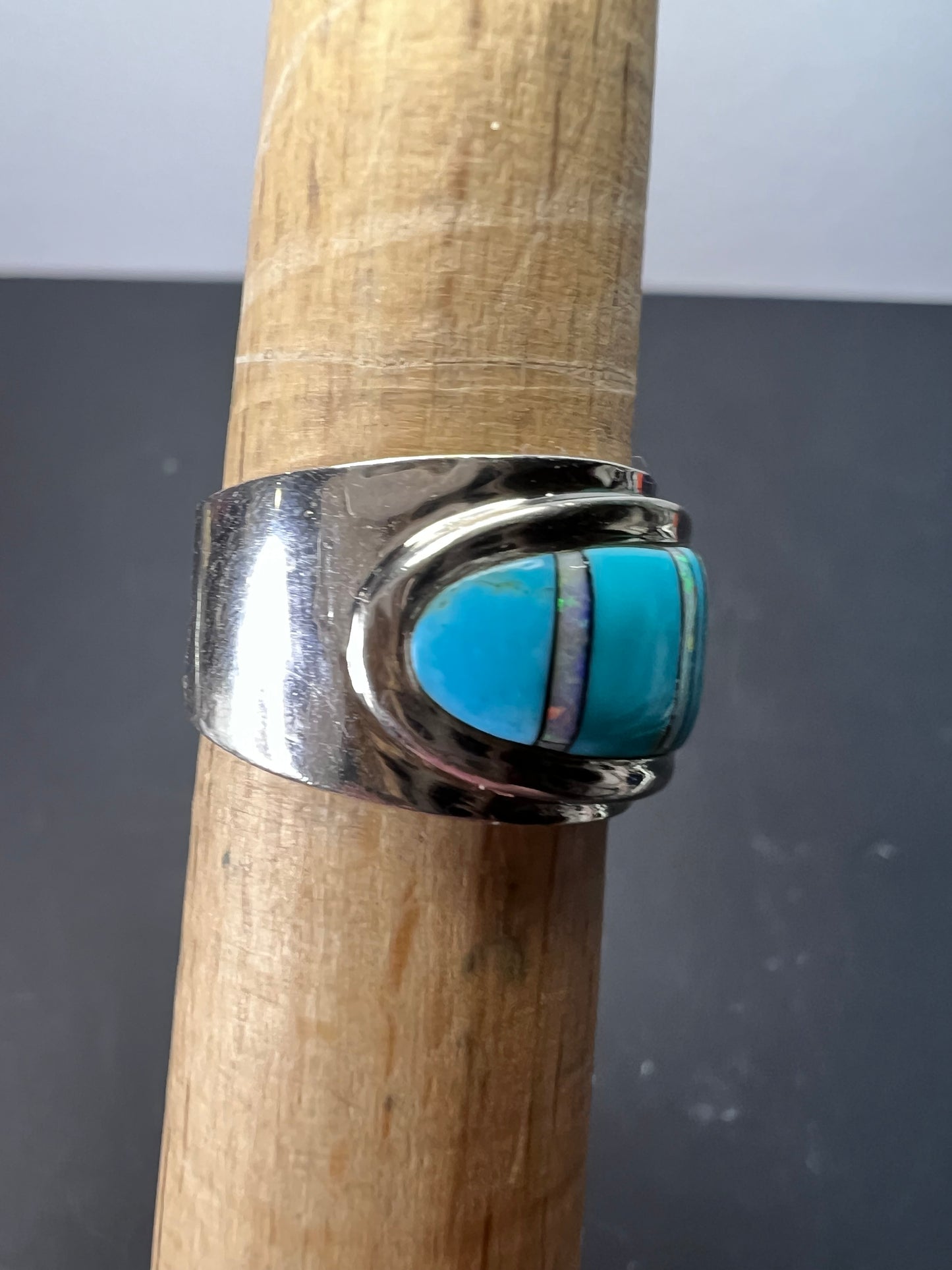 Turquoise lab opal sterling size ring size 7.5