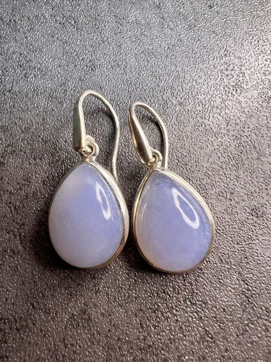 NEW Blue chalcedony sterling silver drop earrings 7.82 grams
