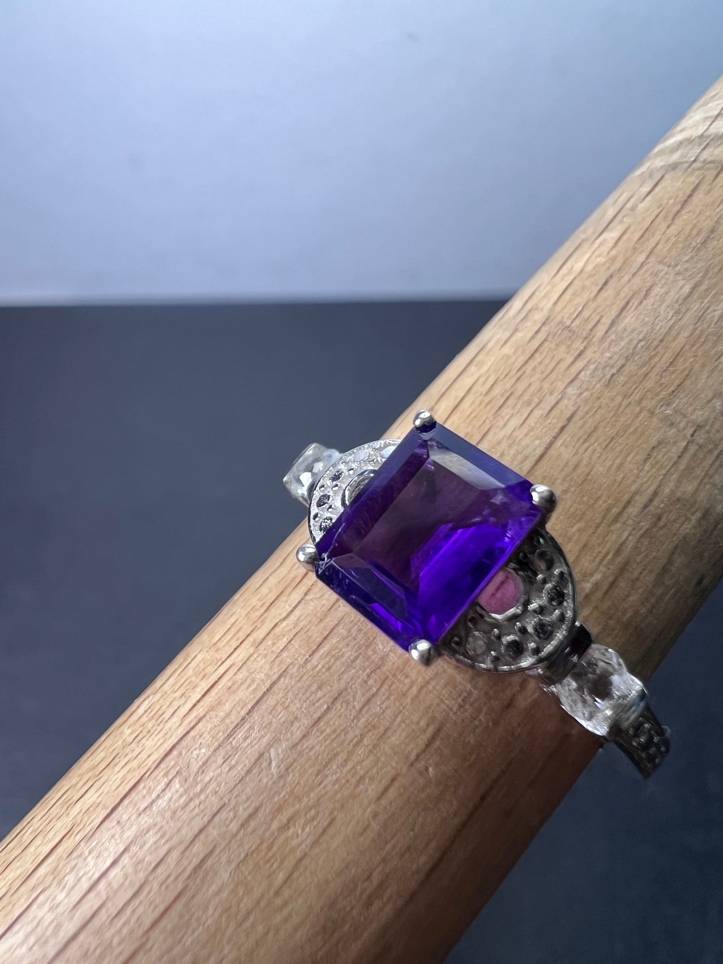 Amethyst and white topaz sterling silver ring size 9