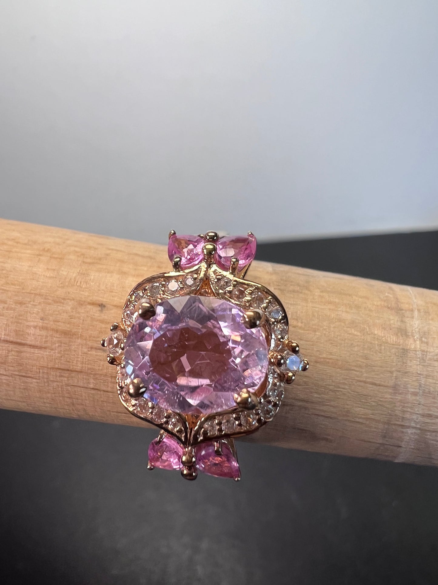 Kunzite and pink sapphire halo ring size 9