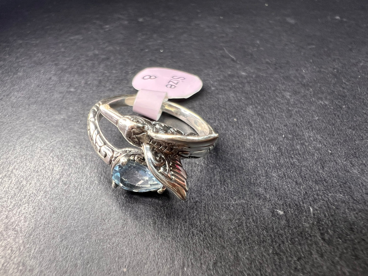 NEW Blue topaz hummingbird Bali sterling silver ring size 7