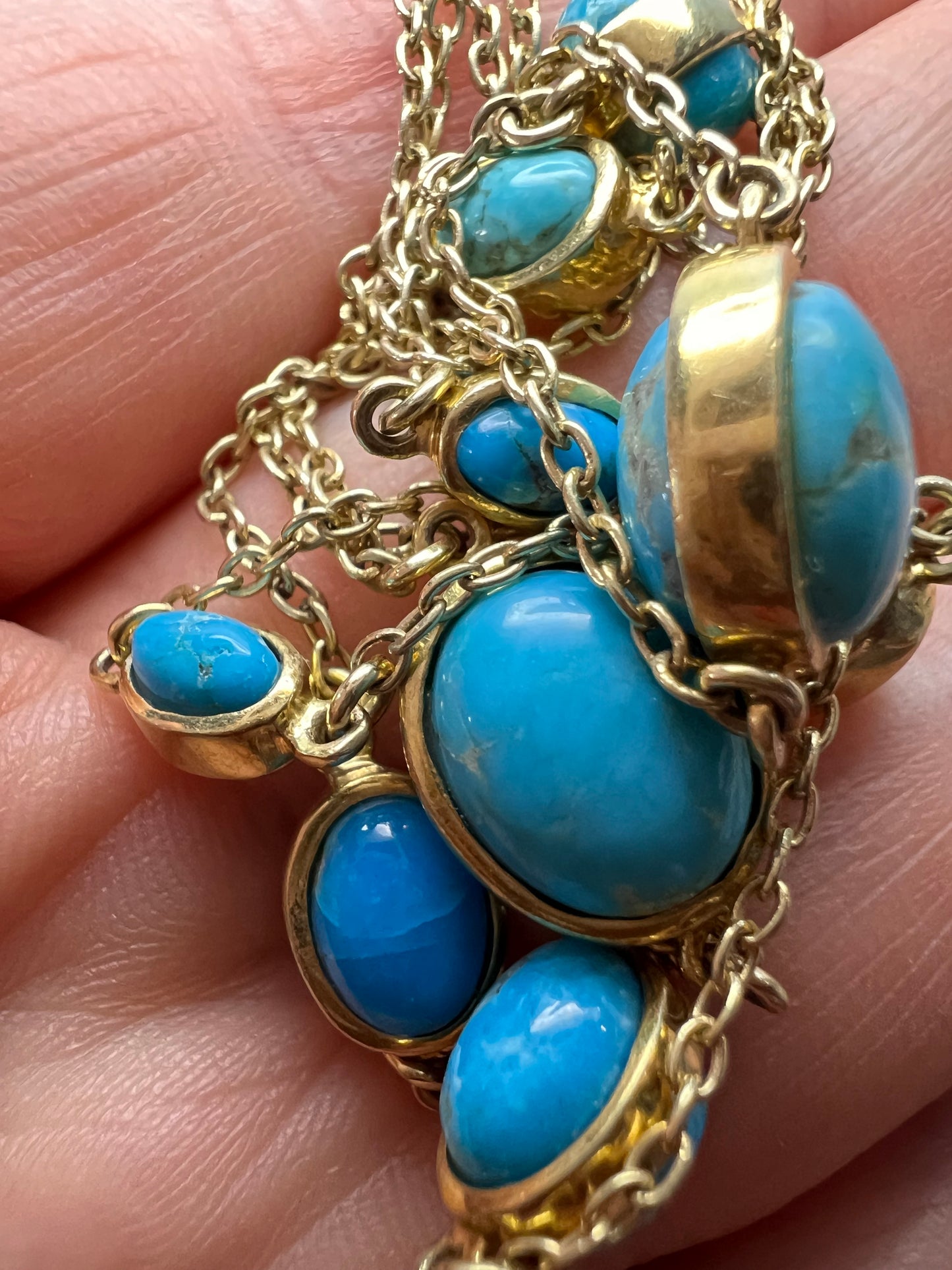 Turquoise 36 inch station necklace in vermeil yellow gold over sterling silver