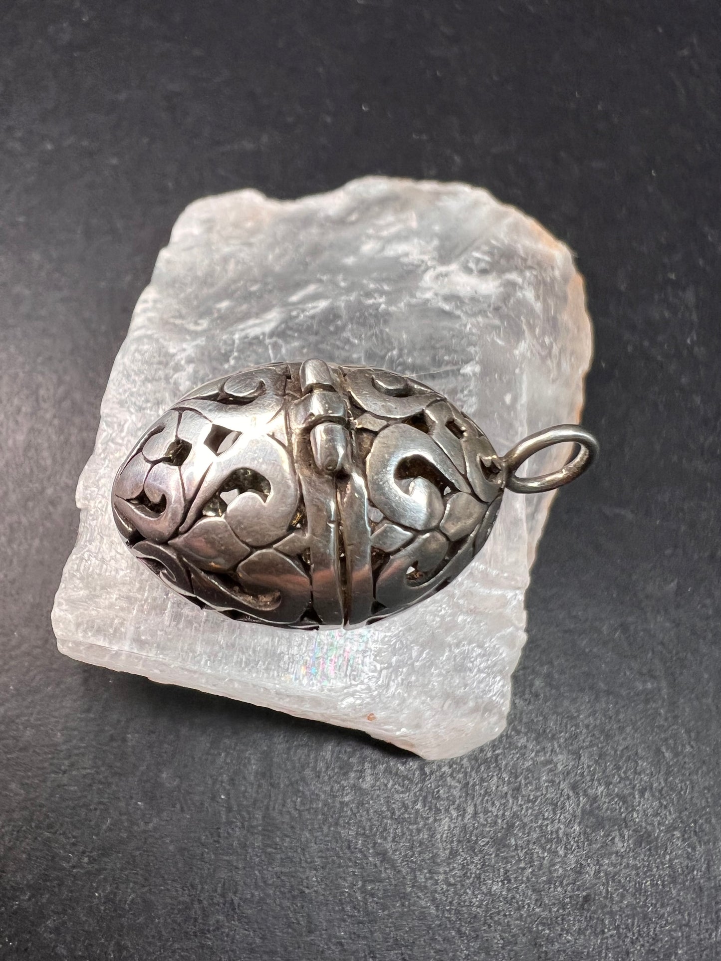 Vintage Sterling Silver Filigree Egg Locket Charm