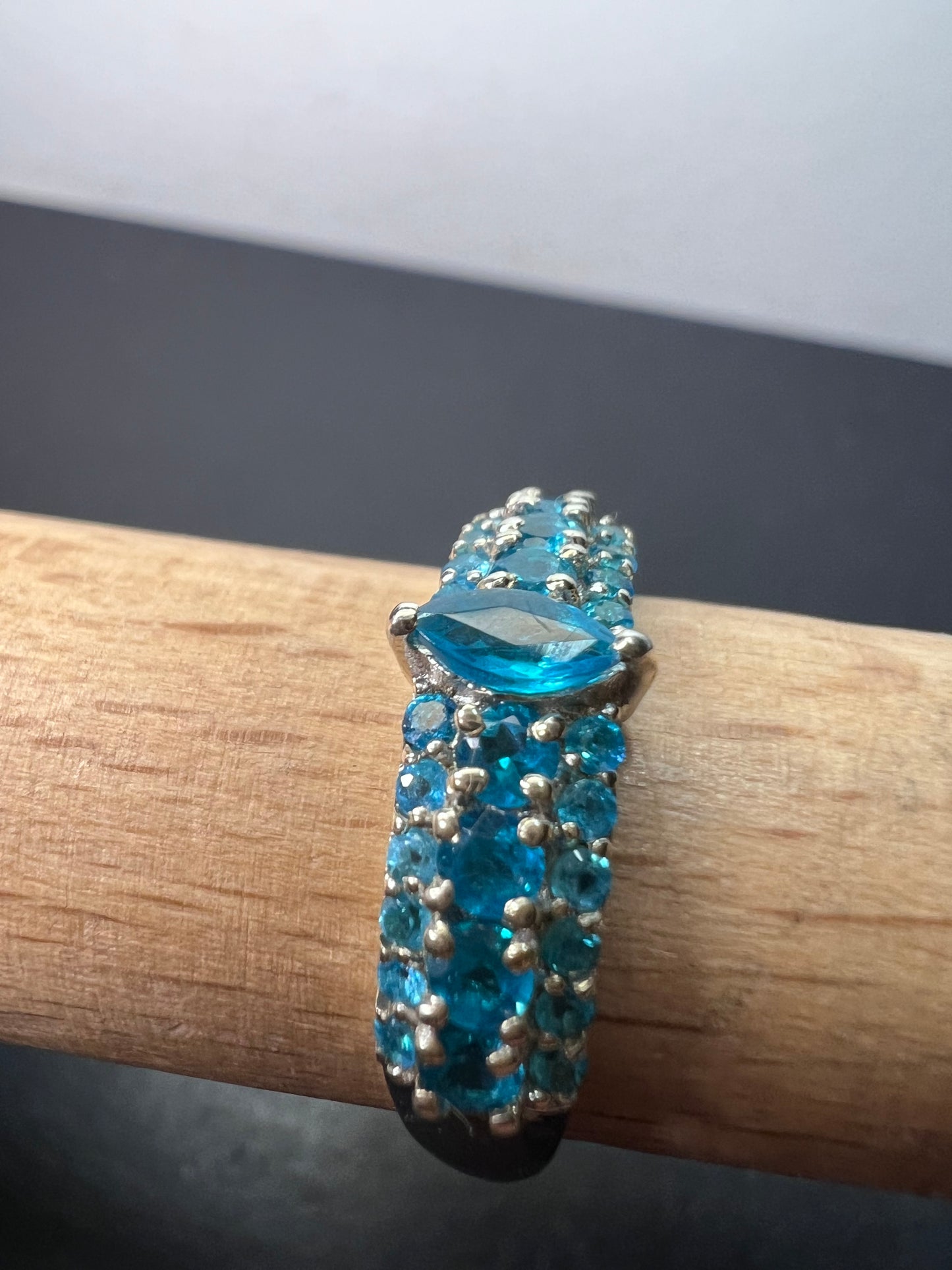 Neon blue apatite sterling silver ring size 9