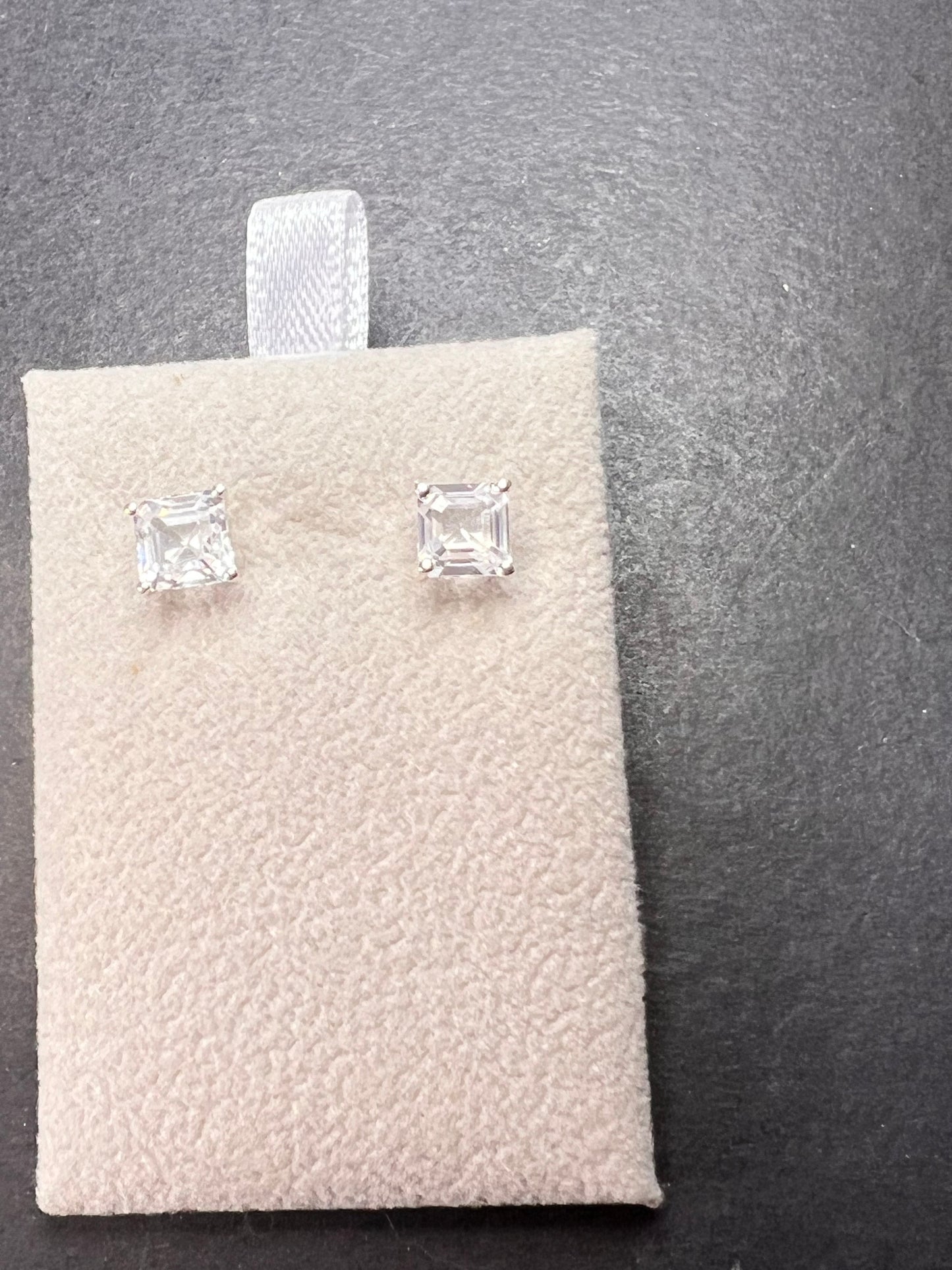 Lab white sapphire asscher cut solitaire stud earrings in sterling silver *NEW*