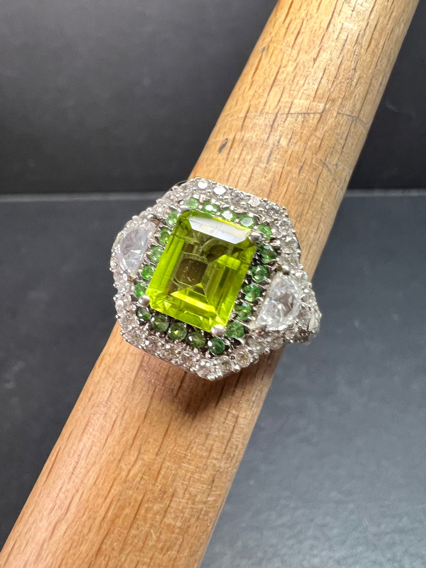 NEW Peridot Tsavorite Zircon Halo Ring 4.30ctw Sz 8