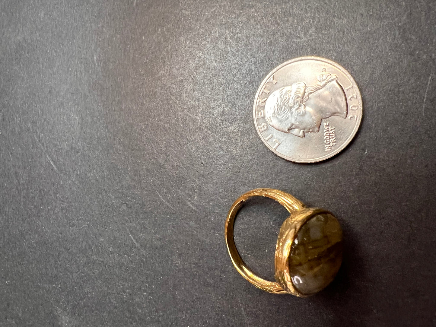 SIG Labradorite size 9 ring in gold tone