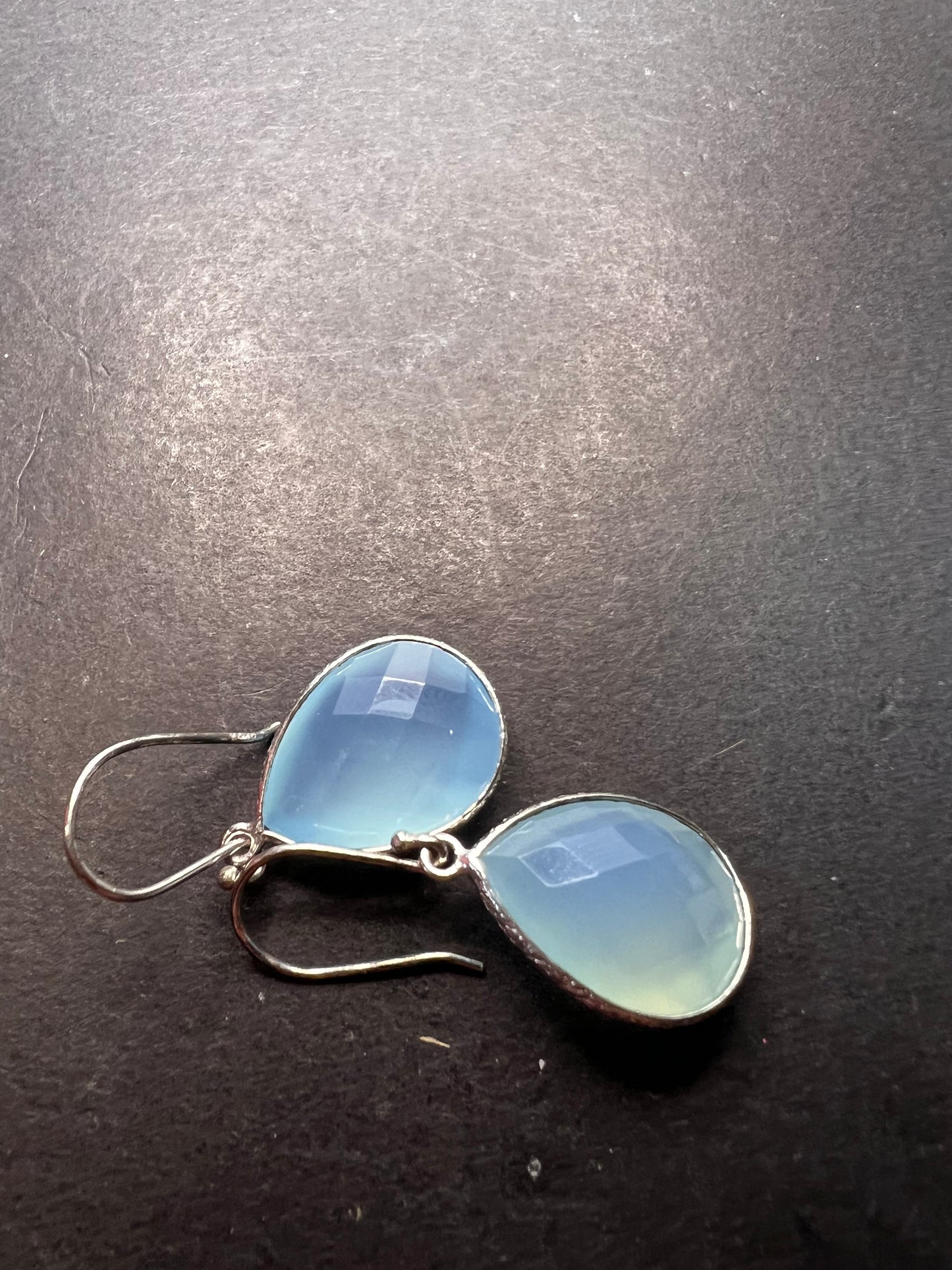 Aqua chalcedony sterling silver teardrop earrings