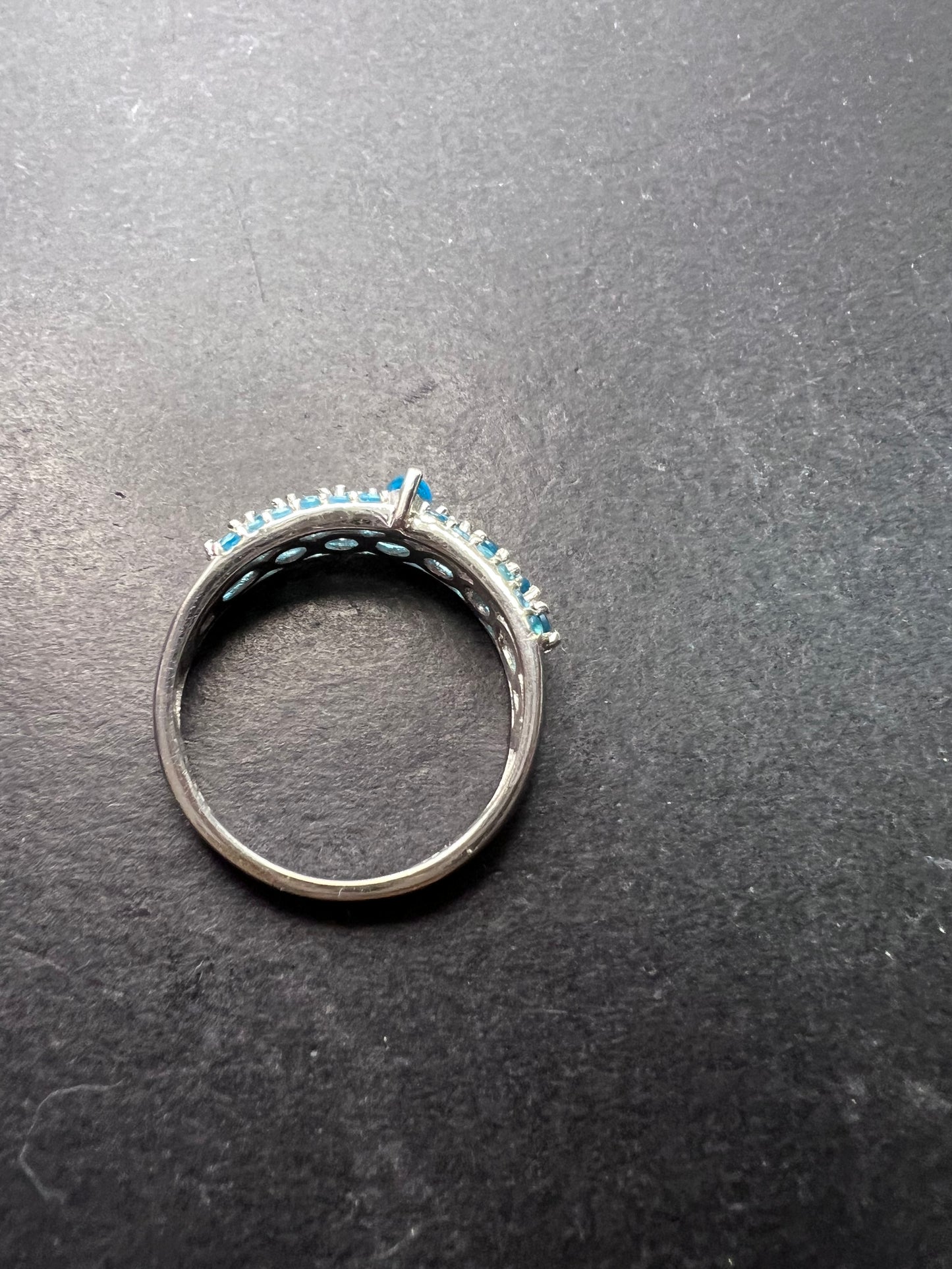 Neon blue apatite sterling silver ring size 9