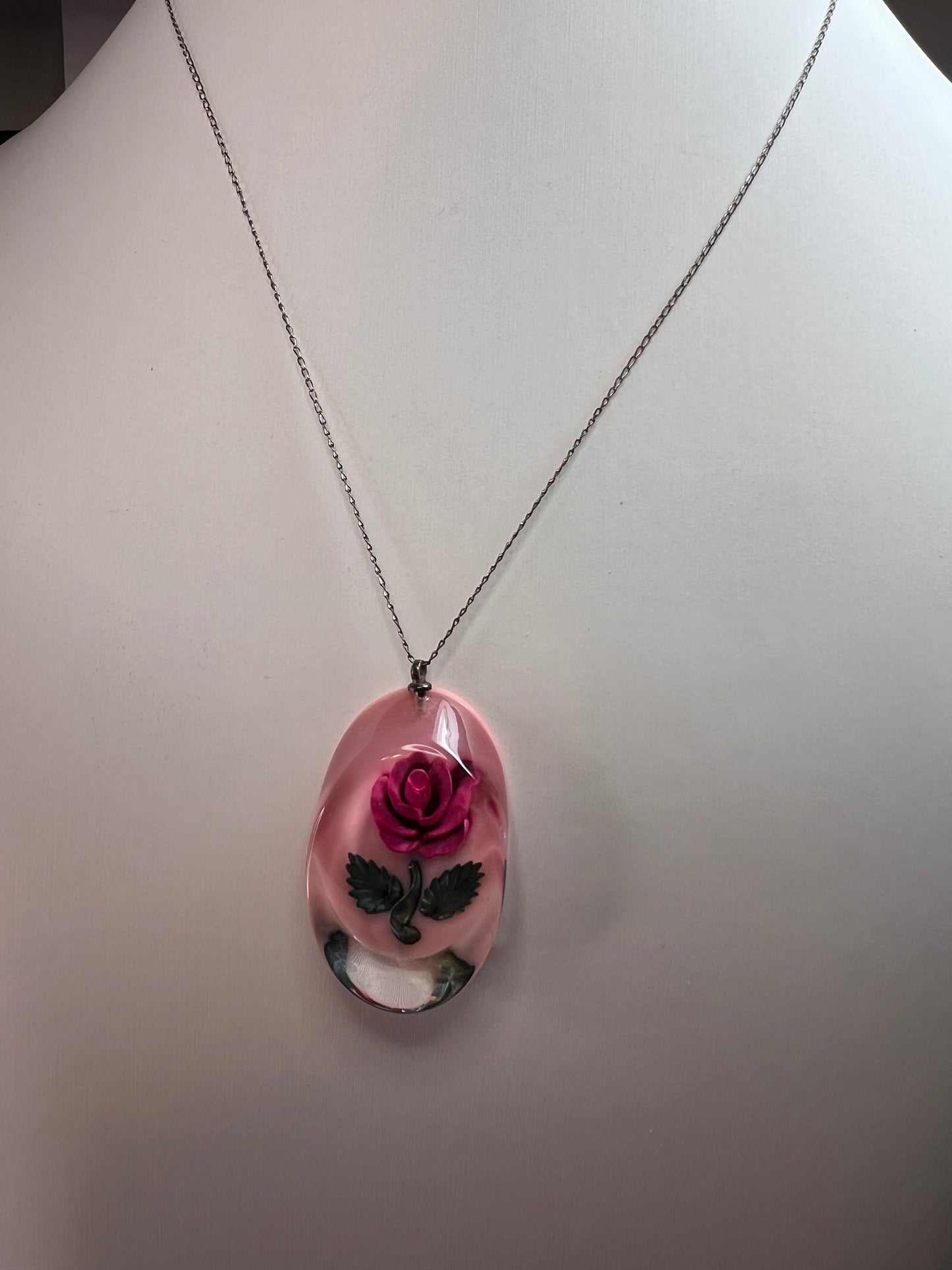 Vintage reversed rose carving lucite pendant