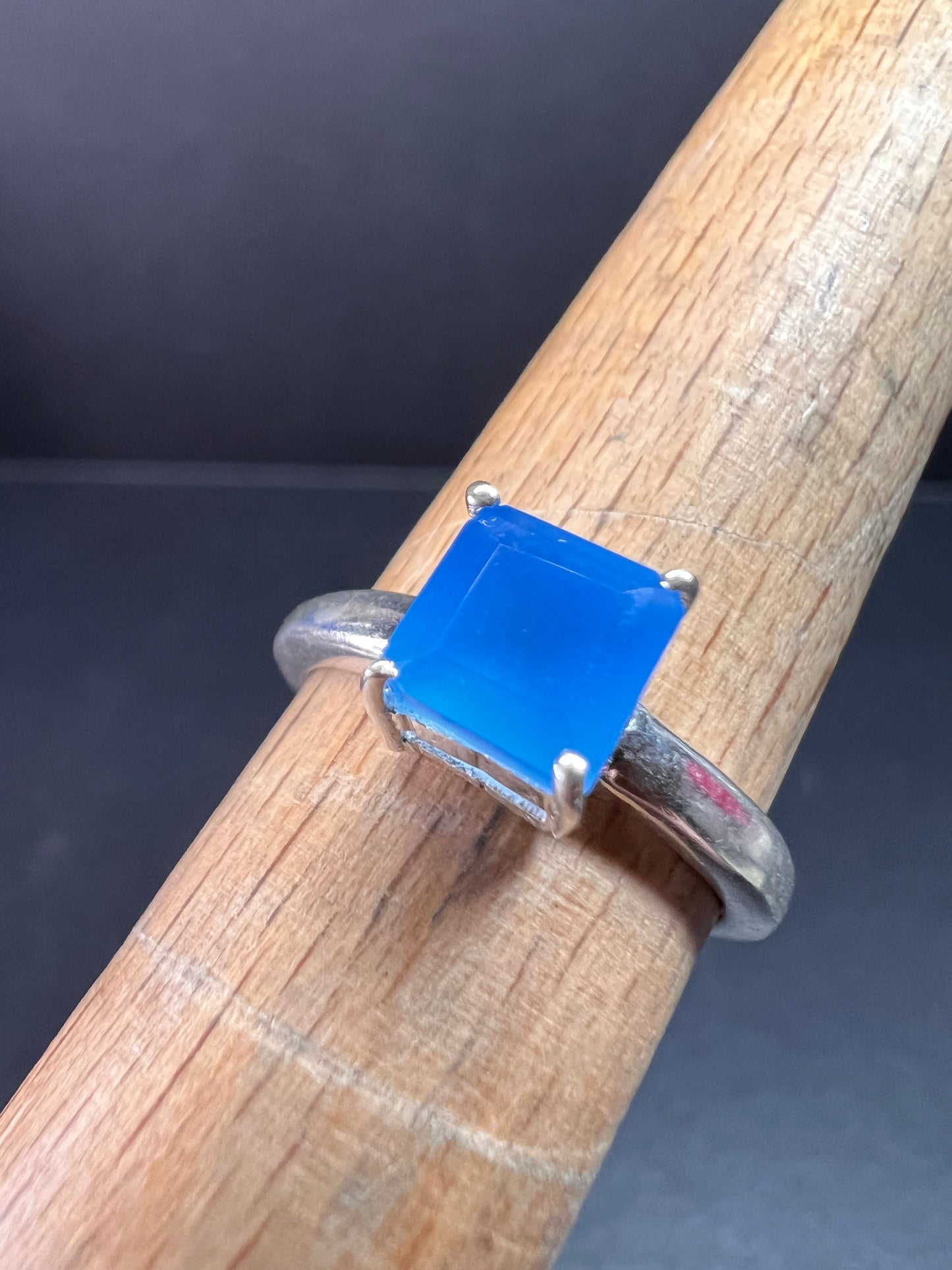 Square cut blue chalcedony sterling silver ring size 6