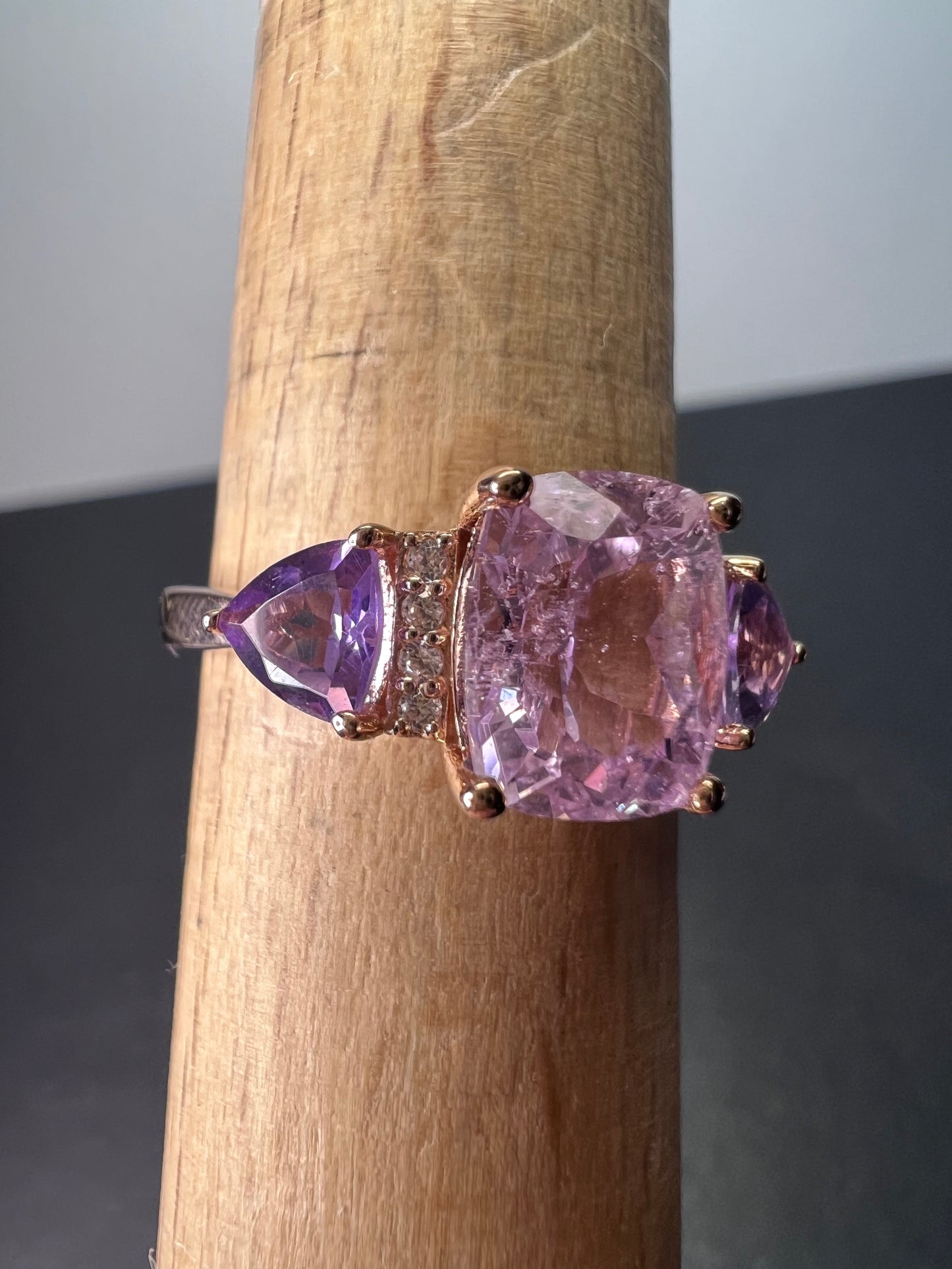 Pink kunzite 18k rose gold over sterling silver ring 3.03 ctw size 9