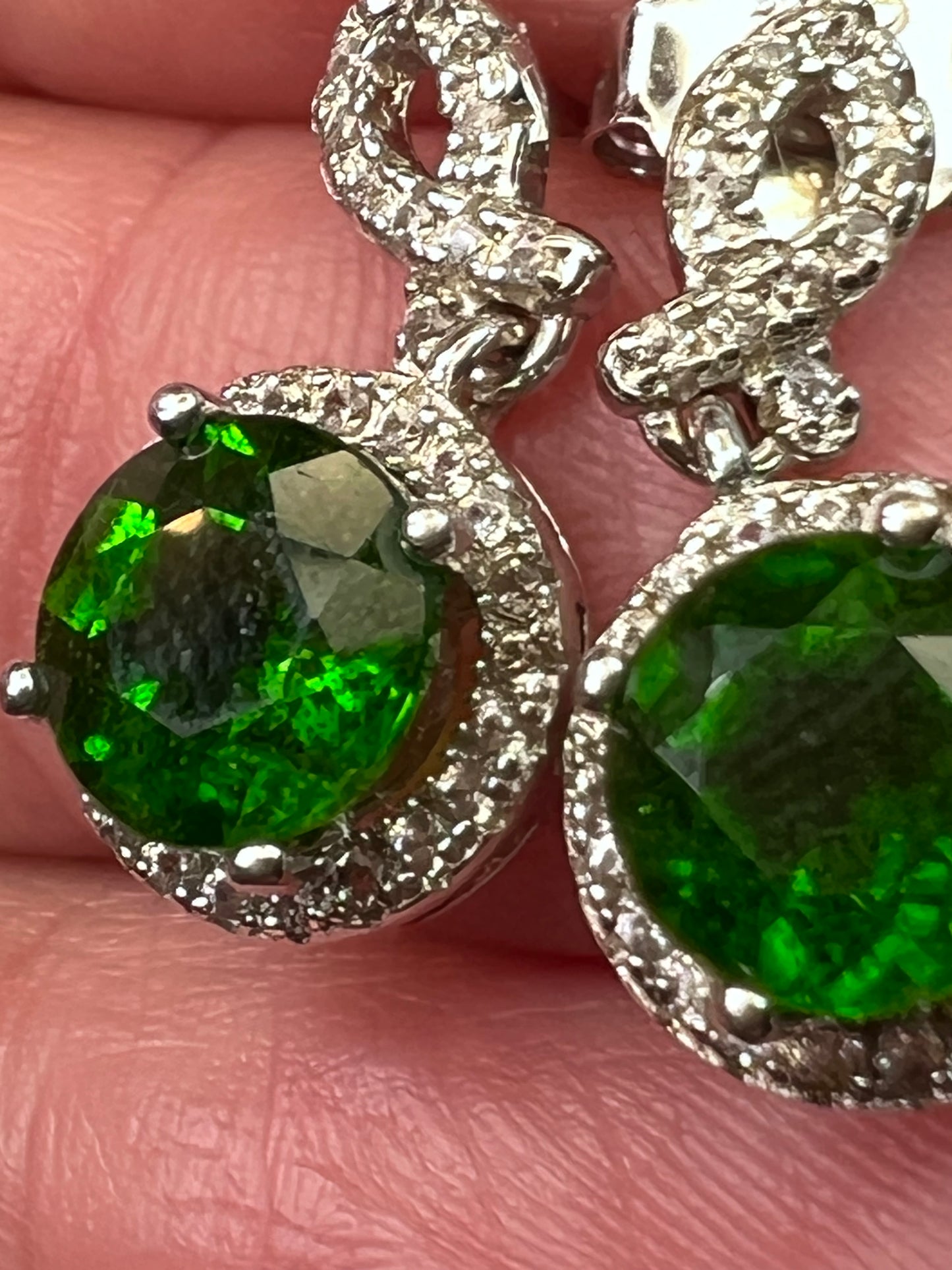 Chrome diopside dangle halo earrings