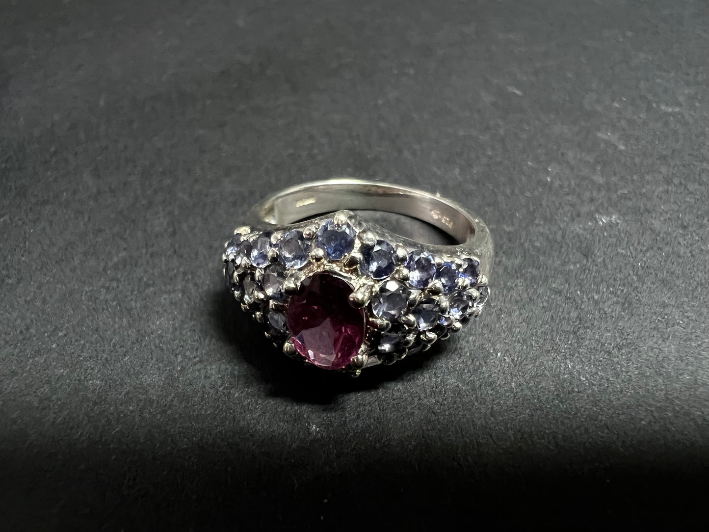 Pink Tourmaline Tanzanite Sterling Silver Cluster Ring Size 7