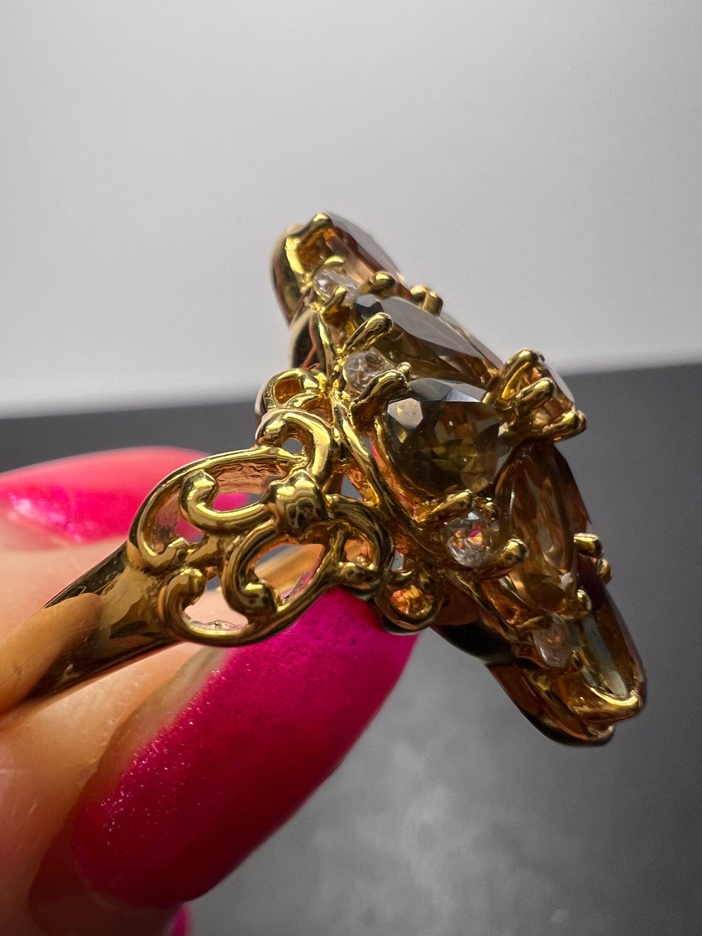 Andalusite and zircon cocktail ring in gold vermeil size 10