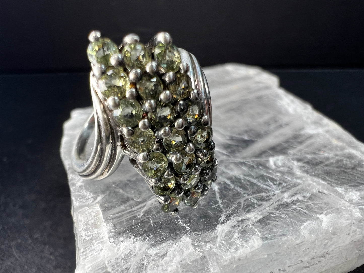 Vintage Sterling Silver Green Sapphire Cluster Ring Size 7
