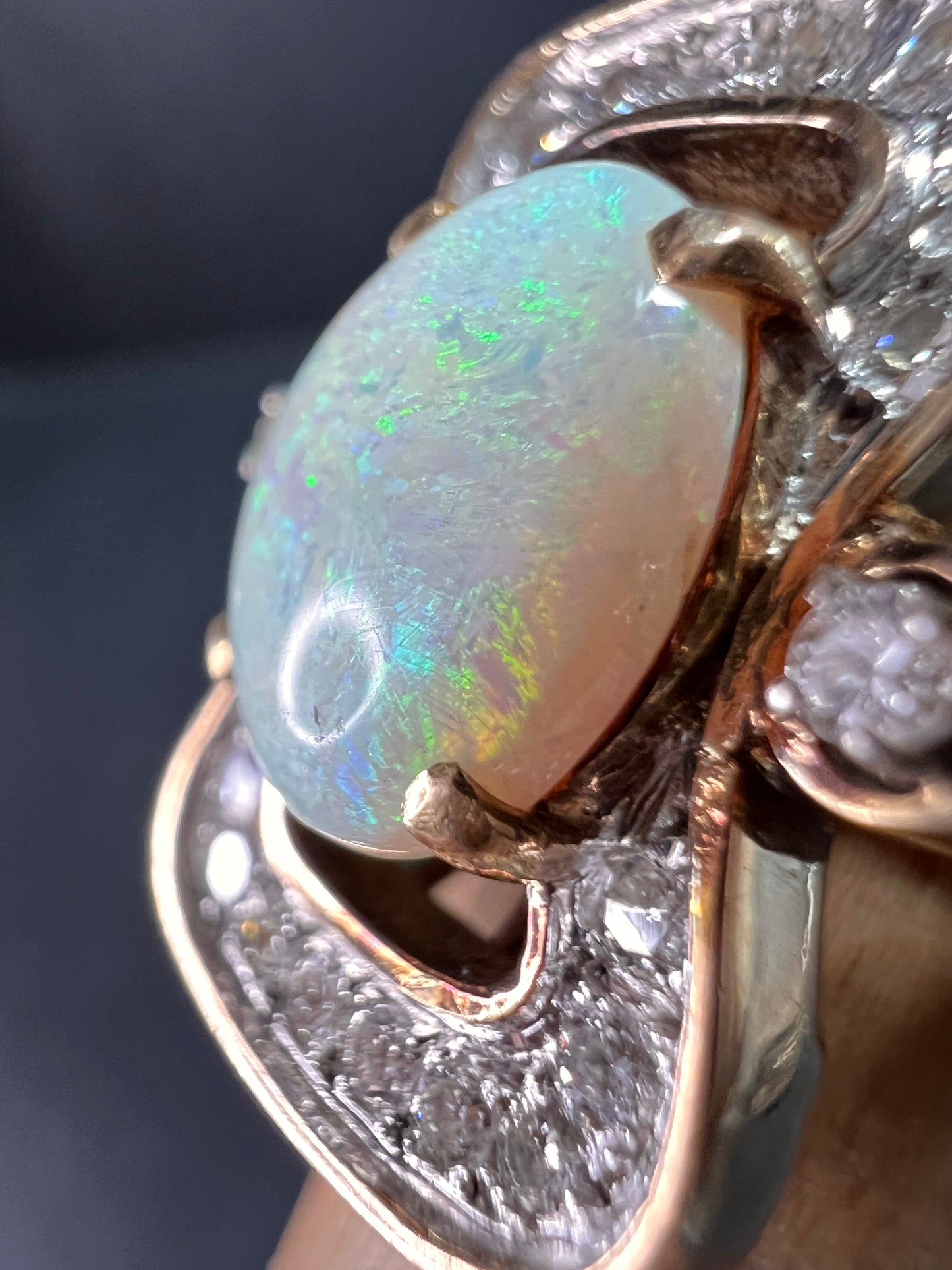 Vintage 14K Opal & Diamond Ring | Size 6.5 | Papered | 1.80ct | 60s–70s